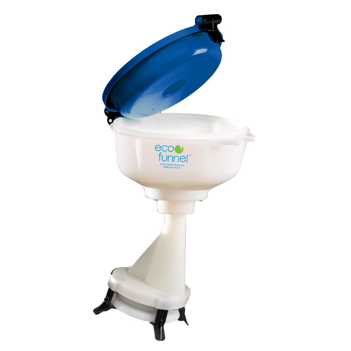 8 Inch ECO Funnel for Justrite Poly Disposal Cans with Blue Lid - Durable Chemical Spill Containment for Labs, Garages & Industrial Safety