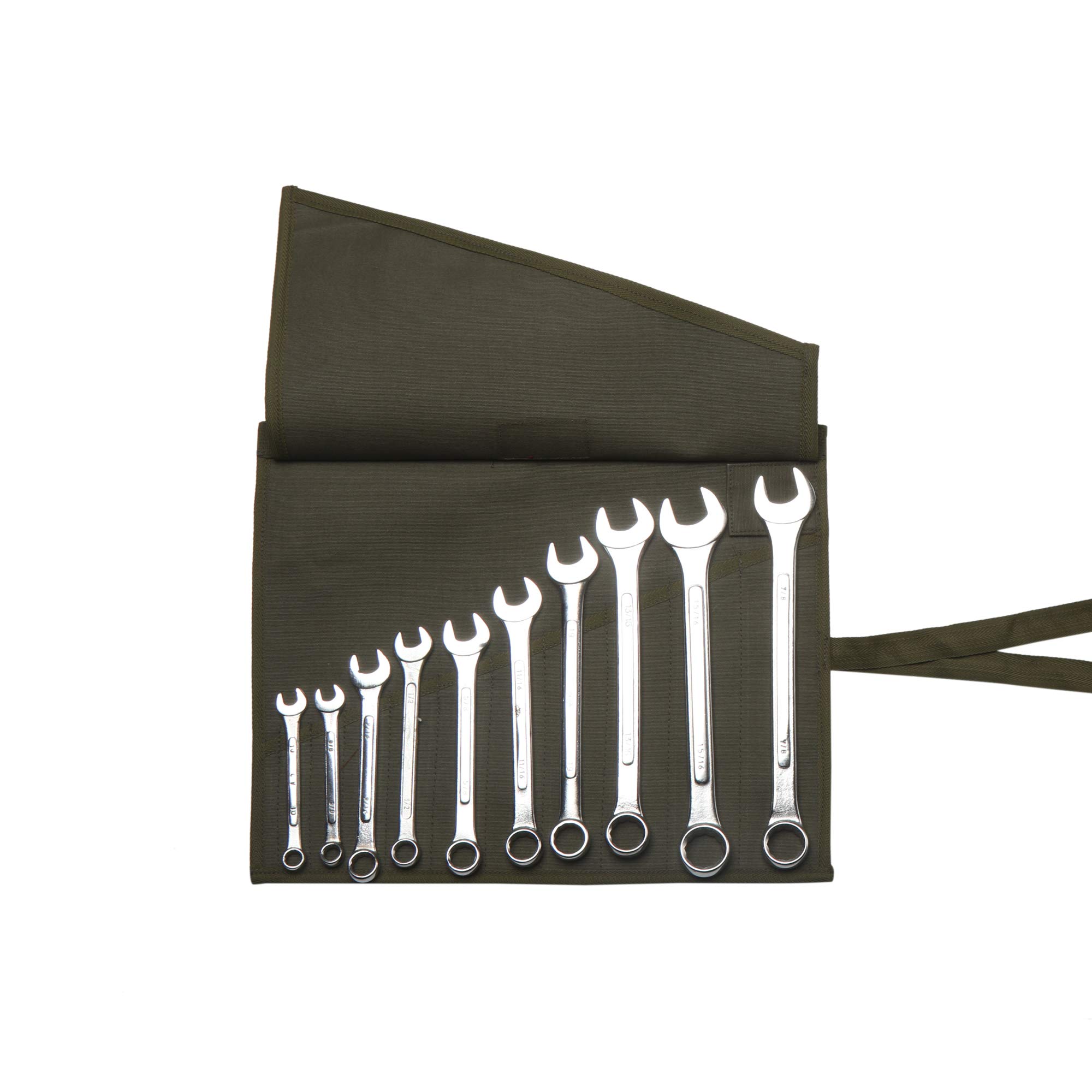 Heavy Duty 100% Cotton Duck Canvas Wrench Organizer & Tool Roll Up Pouch Bag with 11 Pockets - Olive Drab (Tools Not Included) - Perfect for Mechanics, DIY Projects & Workshop Tool Storage