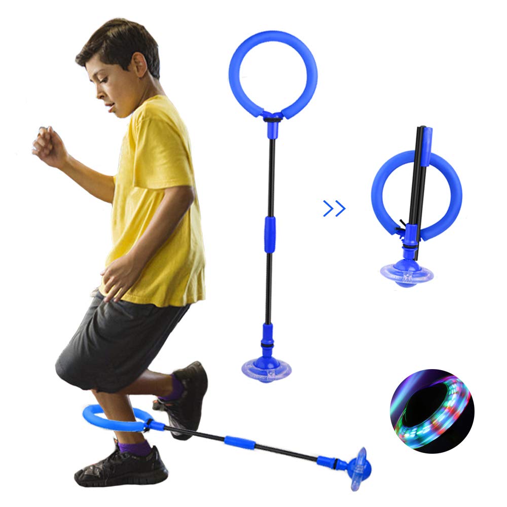 QMOEH Foldable Skip It Ball Toy with Ankle Strap & Backpack - Colorful Flash Jump Rope for Kids Fitness, Outdoor Play & Exercise - Perfect for Backyard Games, School Recess & Family Activities