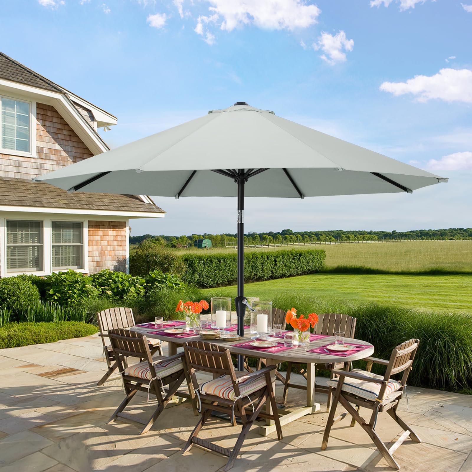 MASTERCANOPY 10ft Light Gray Patio Umbrella for Outdoor Market Table - 8 Ribs Waterproof Sun Shade for Restaurant, Cafe, Poolside & Backyard