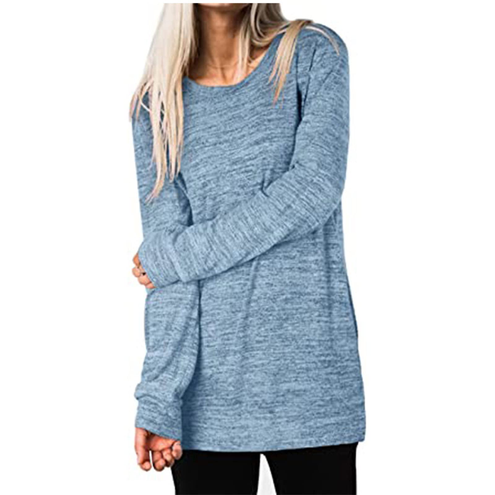 Women's Casual Long Sleeve Crewneck Blouse with Pockets - Summer & Fall Basic T-Shirt for Women 2022 | Office Wear, Weekend Outfits, Layering Essentials