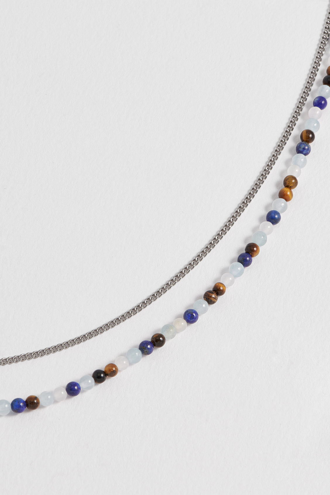 Mixed Gemstone and Chain Duo Necklace - Elegant Layered Jewelry for Women - Perfect for Casual Wear, Date Nights & Special Occasions