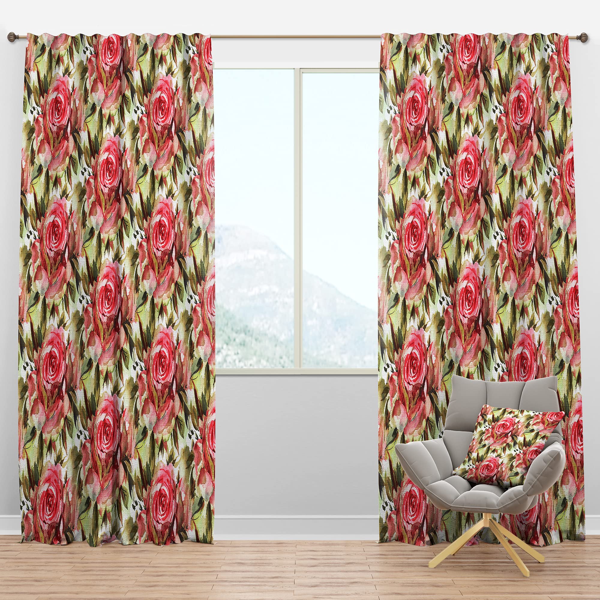 DesignQ Blackout Curtains - Blossoming Roses Watercolor Pattern | Thermal Insulated Room Darkening Drapes for Bedroom & Living Room | 52x63 Inches Single Panel | Perfect for Home Decor, Privacy & Light Control