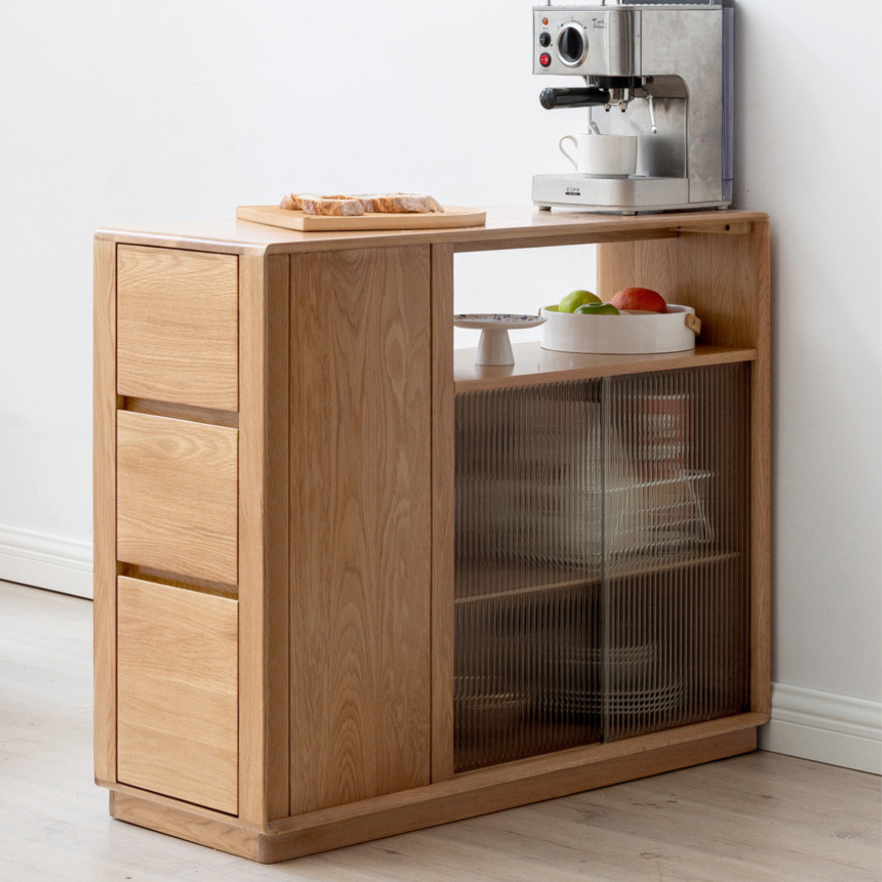 Solid Oak Wood Modern Nordic Sideboard - Mid-Century Buffet Cabinet for Dining Room, Living Room & Entryway Storage