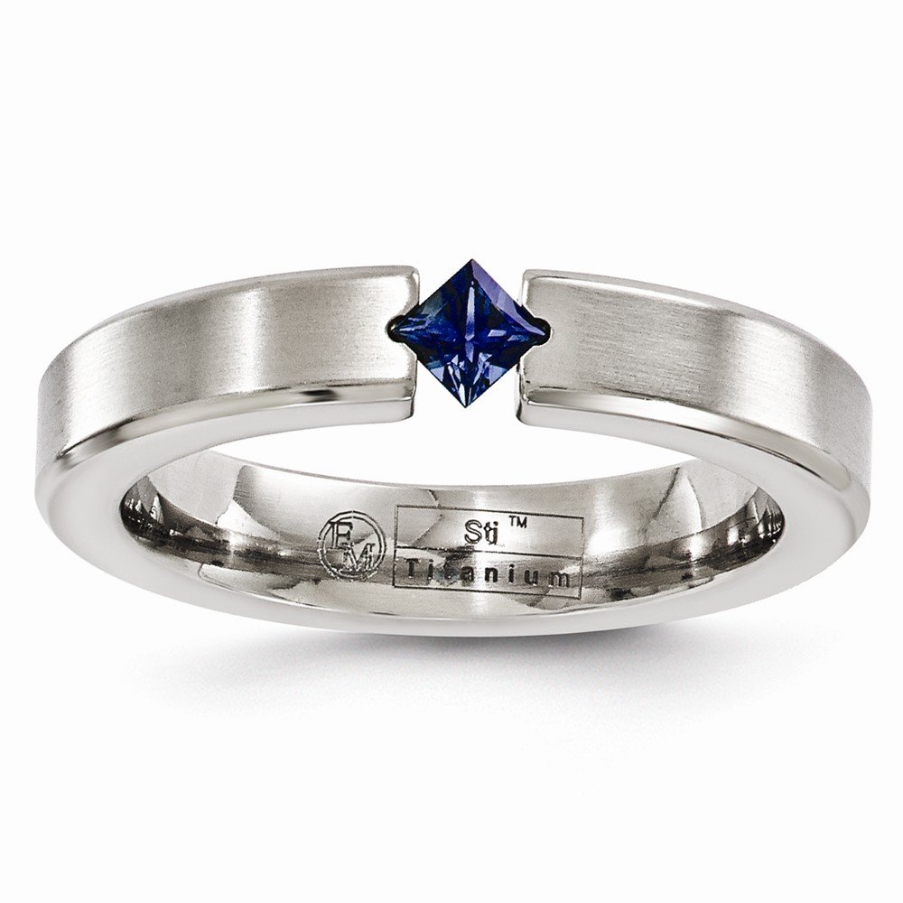 Solid Titanium Matte Brushed Finish Sapphire Blue September Birthstone 4mm Wedding Band Ring for Men & Women - Perfect for Anniversaries, Engagements and Everyday Wear