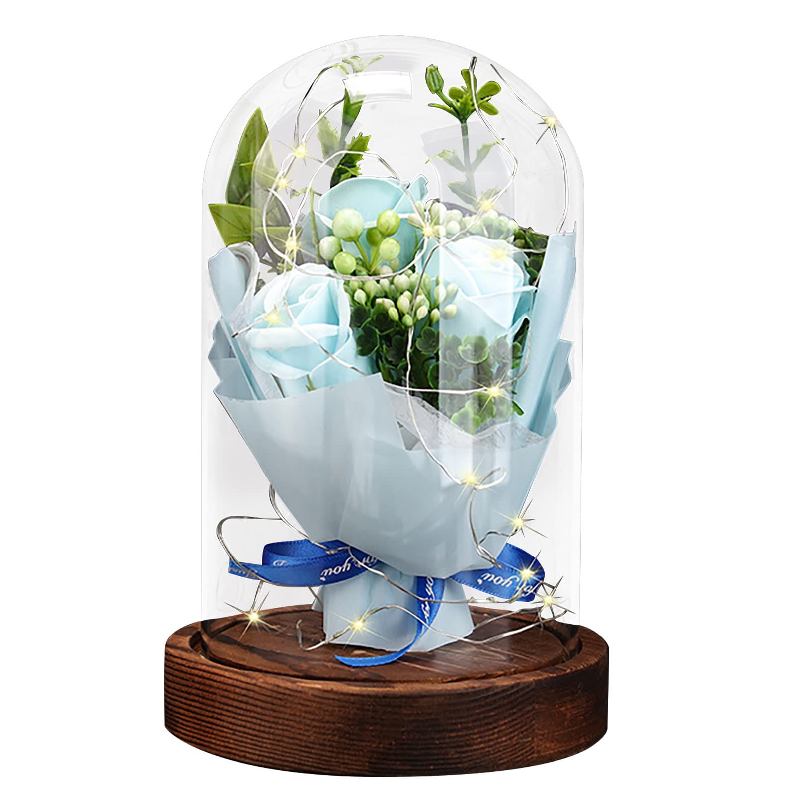Romantic LED Rose Light - Valentine's Day Gift, Home Decor with Glass Vase & Crepe Paper Flowers | Perfect for Anniversaries, Weddings, Bedroom & Living Room Decoration (Size B)