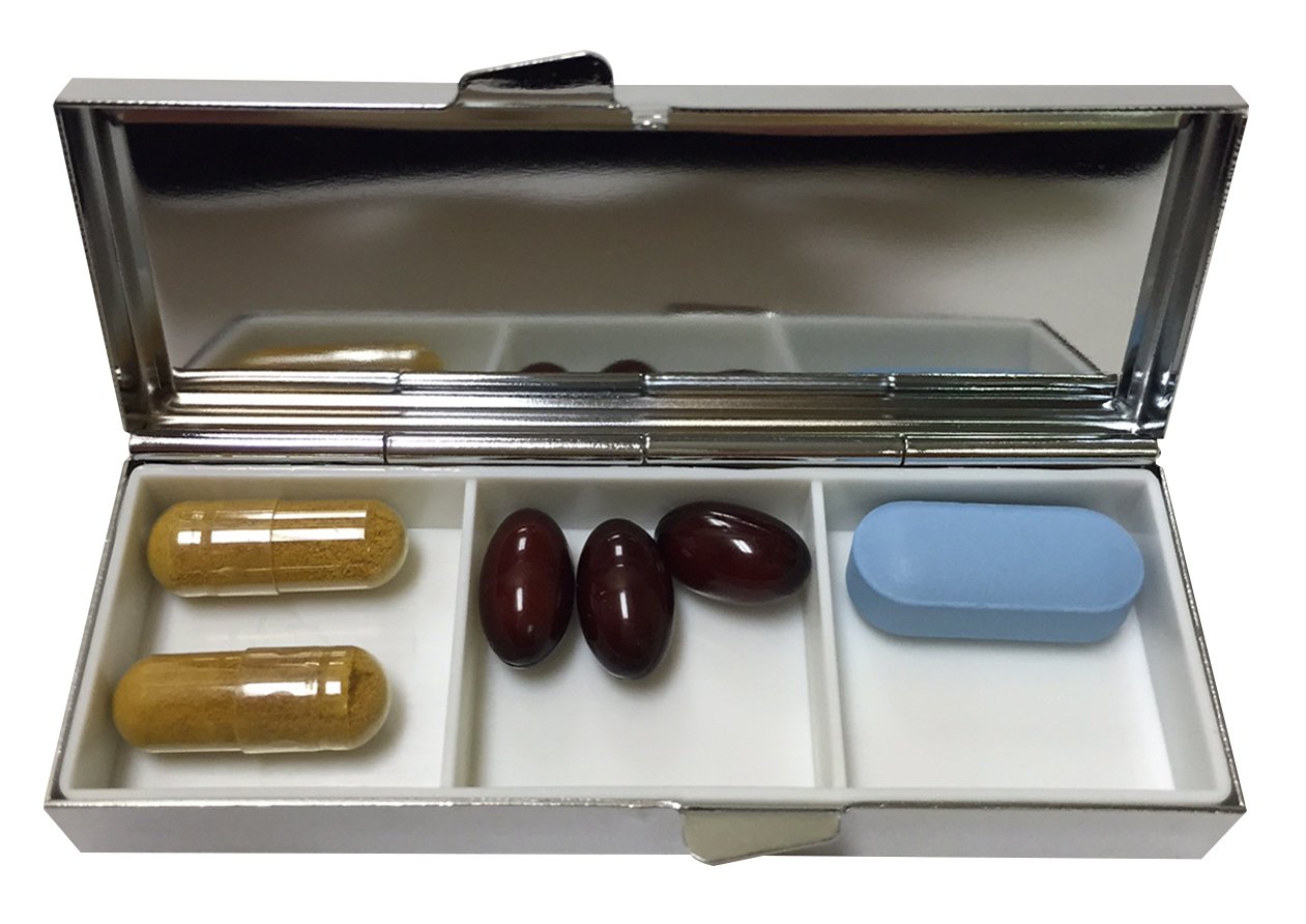 Premium Silver 3-Compartment Pill Organizer Box - Daily Medication Storage for Travel, Home & Office Use