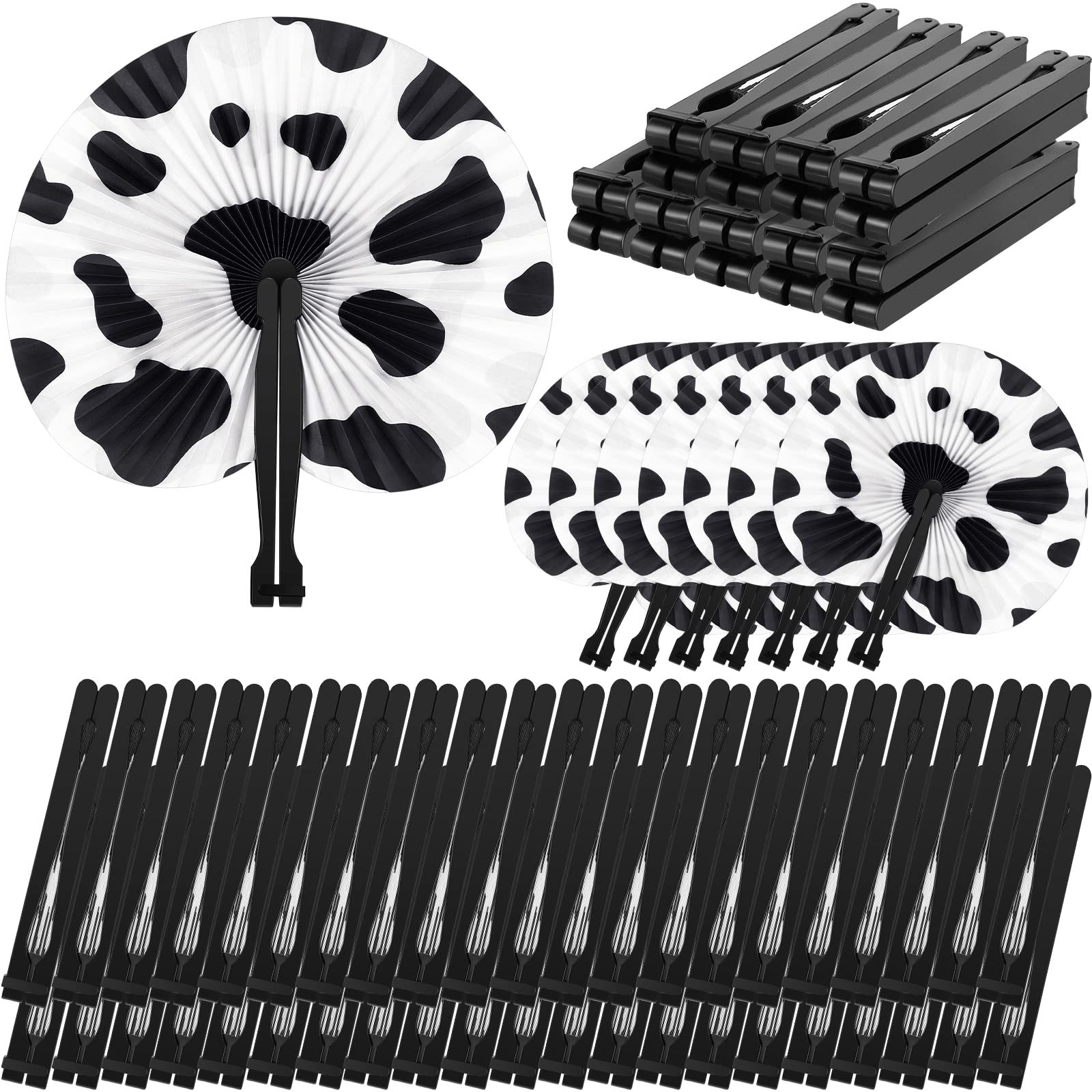 48 Pcs Cow Print Folding Paper Fans - Handheld Decorative Fans for Farm Themed Parties, Weddings, Birthdays & Baby Showers | Perfect for Summer Events, Outdoor Weddings & Farmhouse Decor
