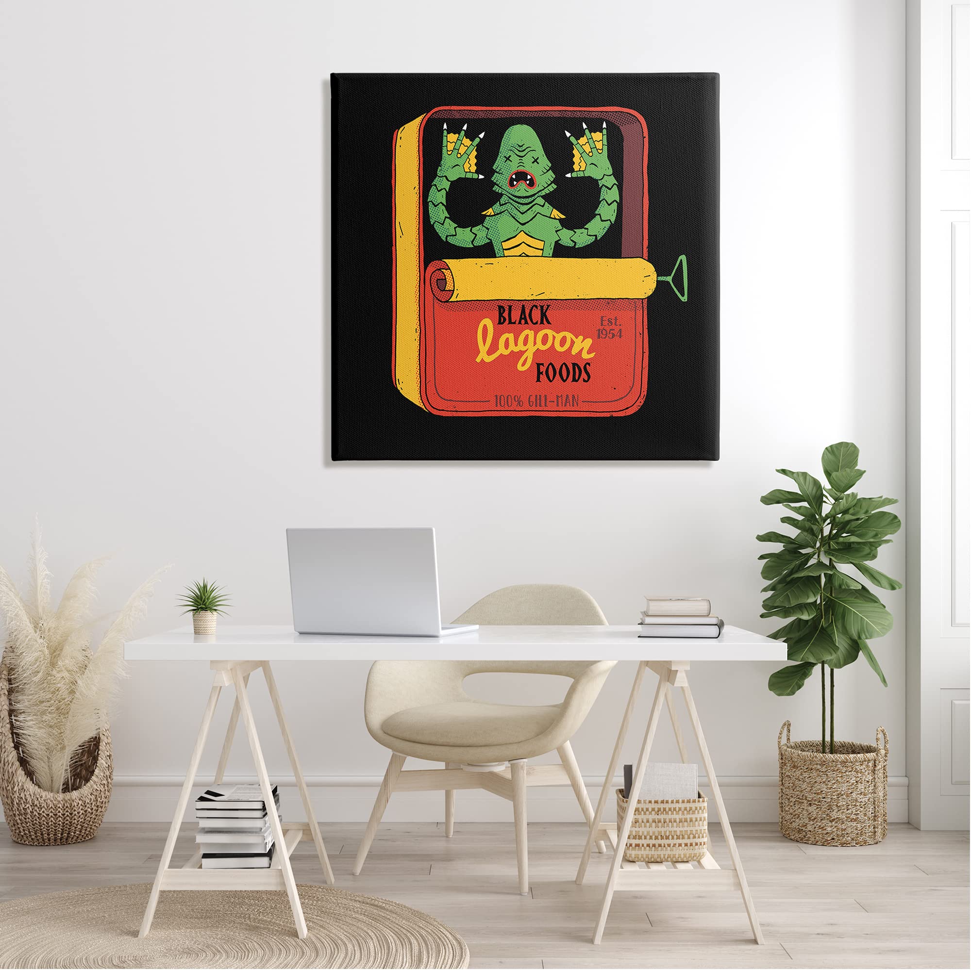 Stupell Industries Black Lagoon Creature Novelty Tuna Can Art Print - Designed by Michael Buxton - Perfect for Home Decor, Office Wall Art & Unique Gift Ideas