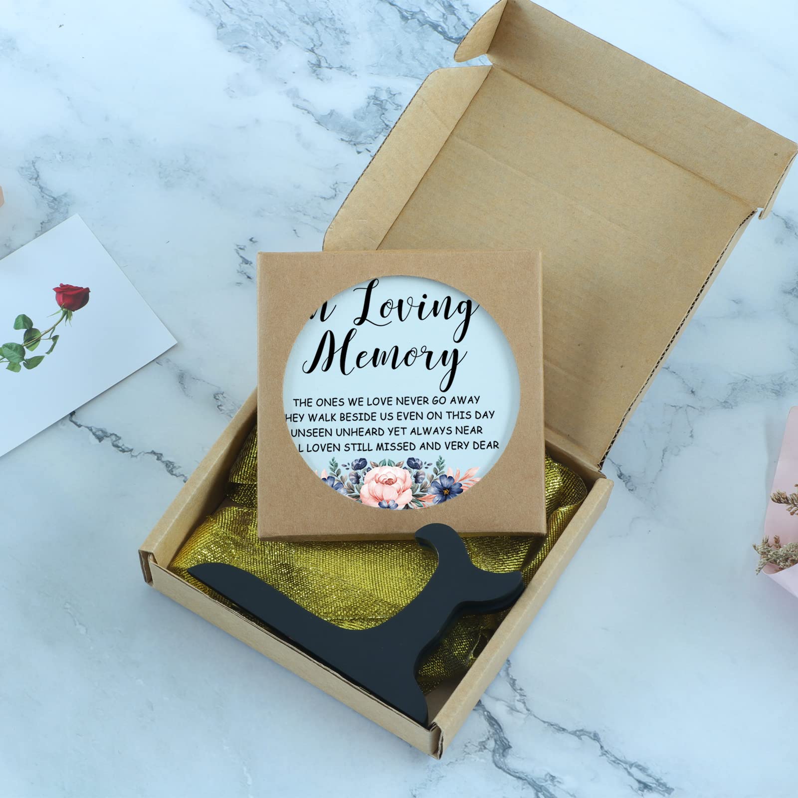 Loving Memory Ceramic Tile with Wooden Stand - Sympathy Gifts for Loss of Loved One, Bereavement Condolence Gifts, Funeral Memorial Plaque Sign - Perfect for Home Memorial, Funeral Service, and Grieving Comfort
