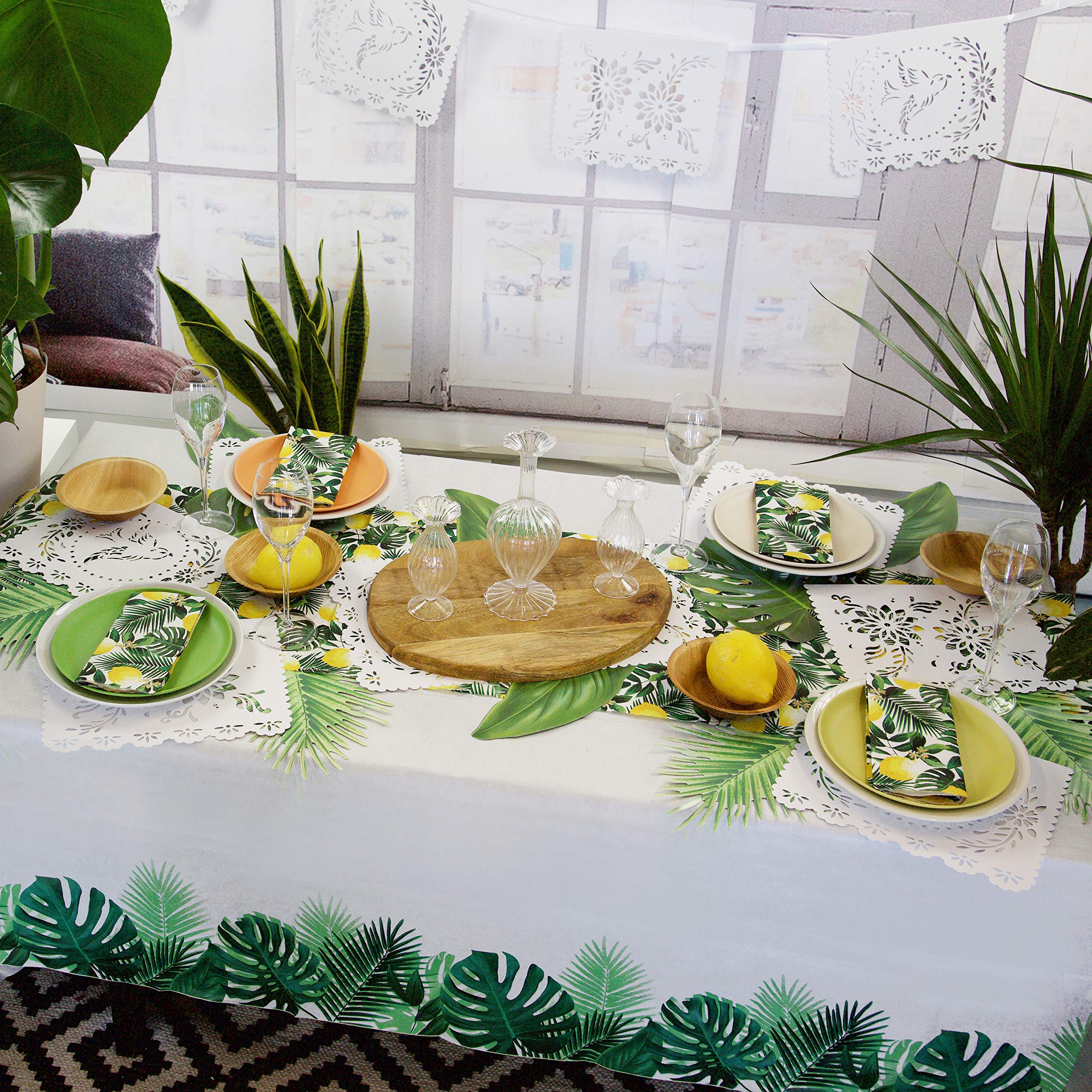 Tropical Palm Leaf Disposable Tablecloth - Green Paper Table Cover for Kids Party, Jungle Theme, Dinosaur Party, Hawaiian Luau, Summer BBQ, Tiki Bar Decor - Perfect for Birthday Celebrations, Outdoor Events & Themed Decorations