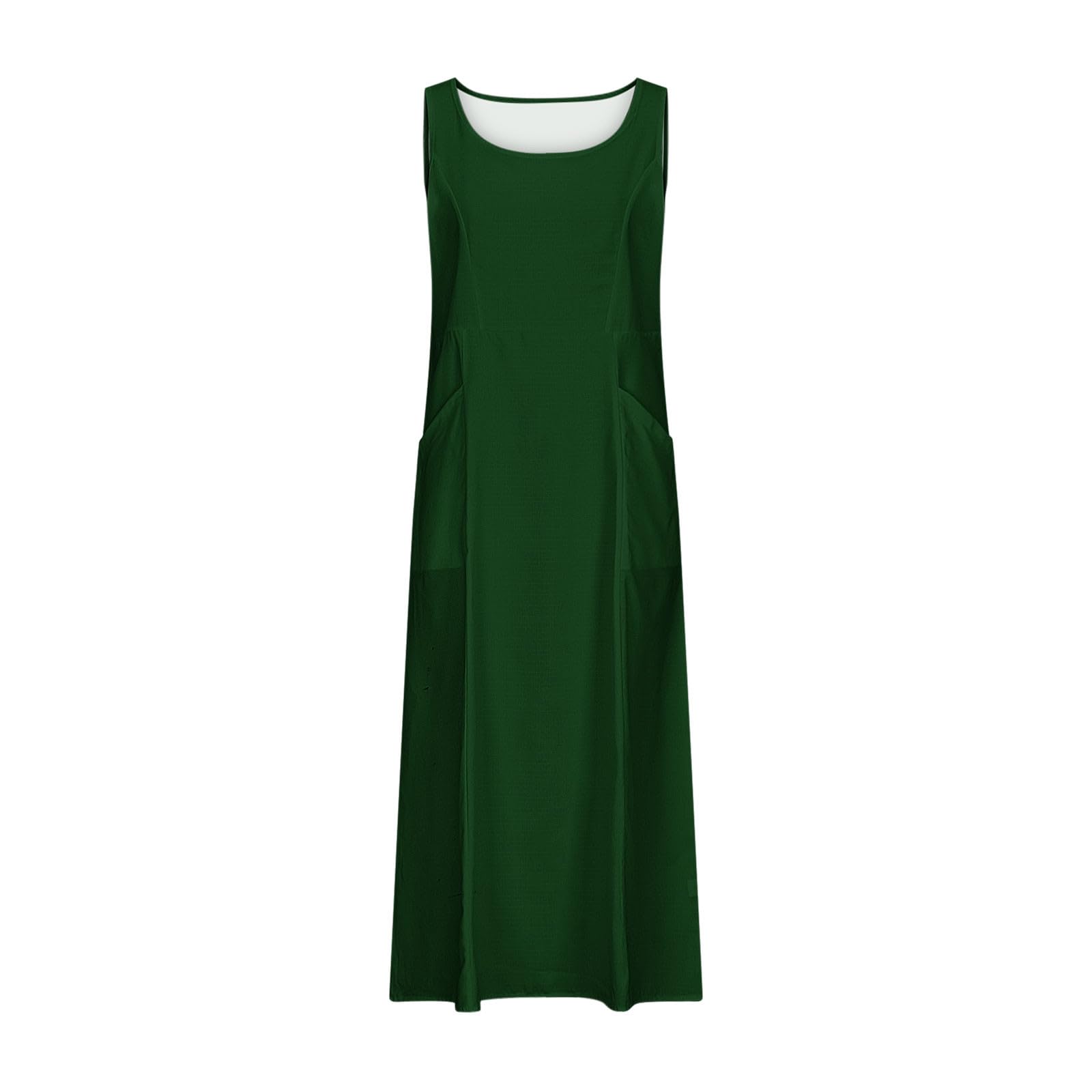 2024 Women's Beach Cotton Linen Dress - Solid Color Casual Sleeveless Flowy Maxi Dress with Pockets | Perfect for Summer Vacation, Beach Getaway and Boho Chic Outfits