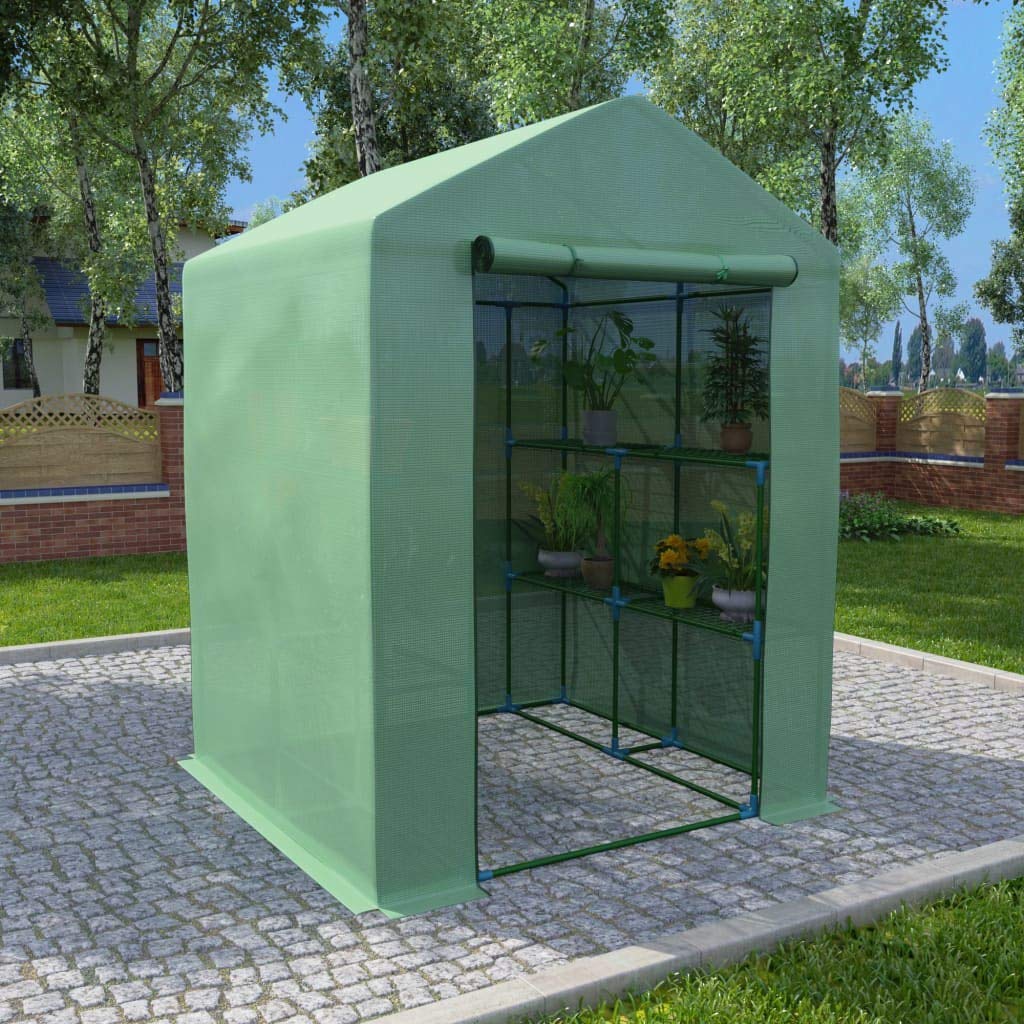 Walk-in Greenhouse Tent with Roll-Up Doors & Shelves - 56.3