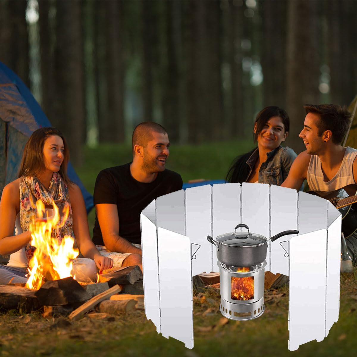 Camping Windshield - Foldable Aluminum Windbreak for Gas Stove, 10pcs - Outdoor Cooking Gear