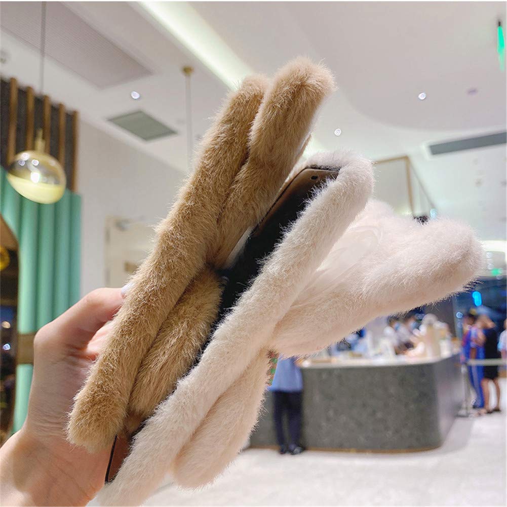 Fluffy Bear Plush Phone Case for iPhone 12 Pro - Cute 3D Animal Design, Soft Shockproof Protective Cover with Silicone Bumper & Stand (Khaki) | Perfect Gift for Girls, Teens & Animal Lovers