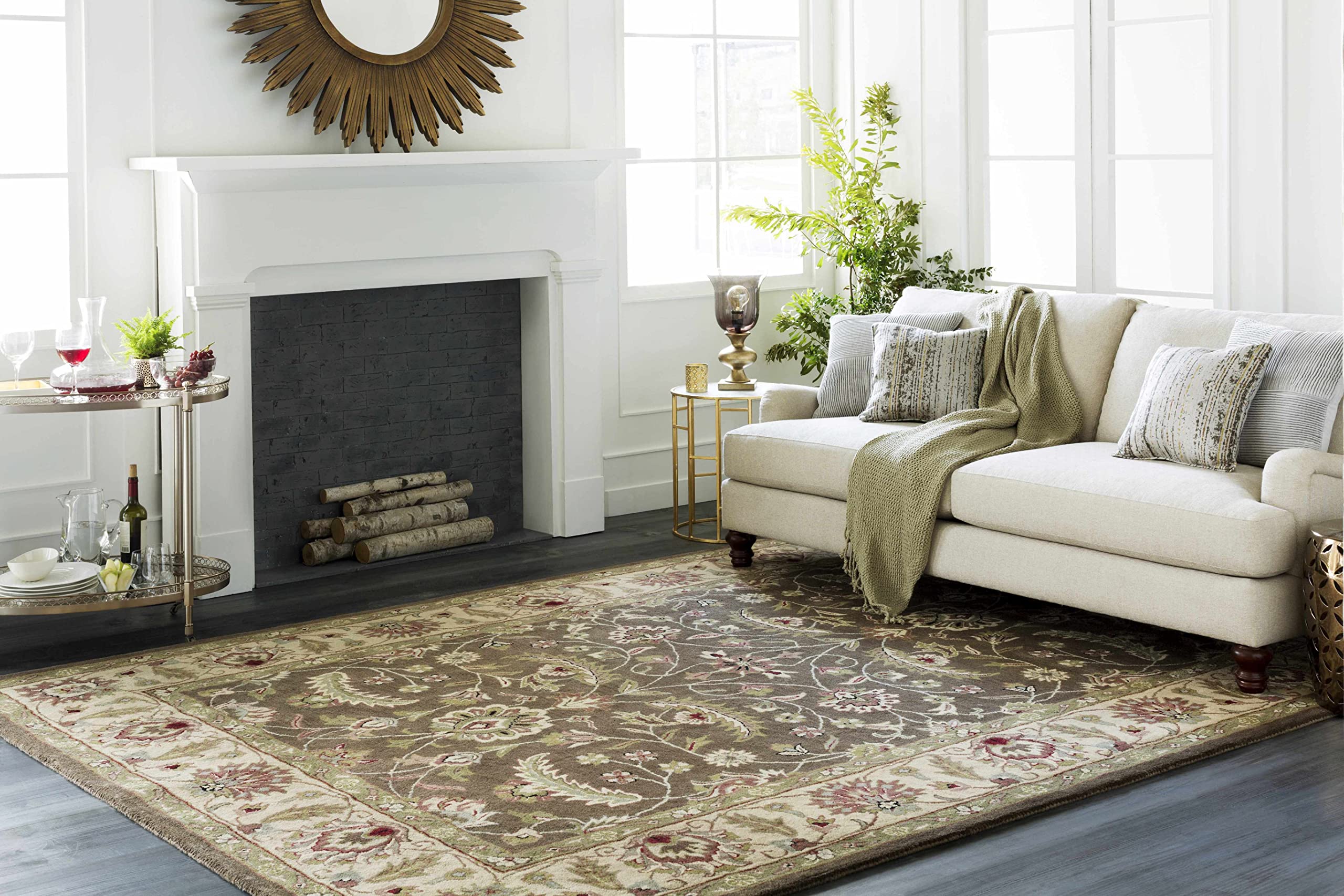 Hauteloom Eupora Wool Round Area Rug 8' - Traditional Brown Black Red Design - Soft & Durable for Living Room, Bedroom, Office - Perfect for Home Decor & Cozy Spaces