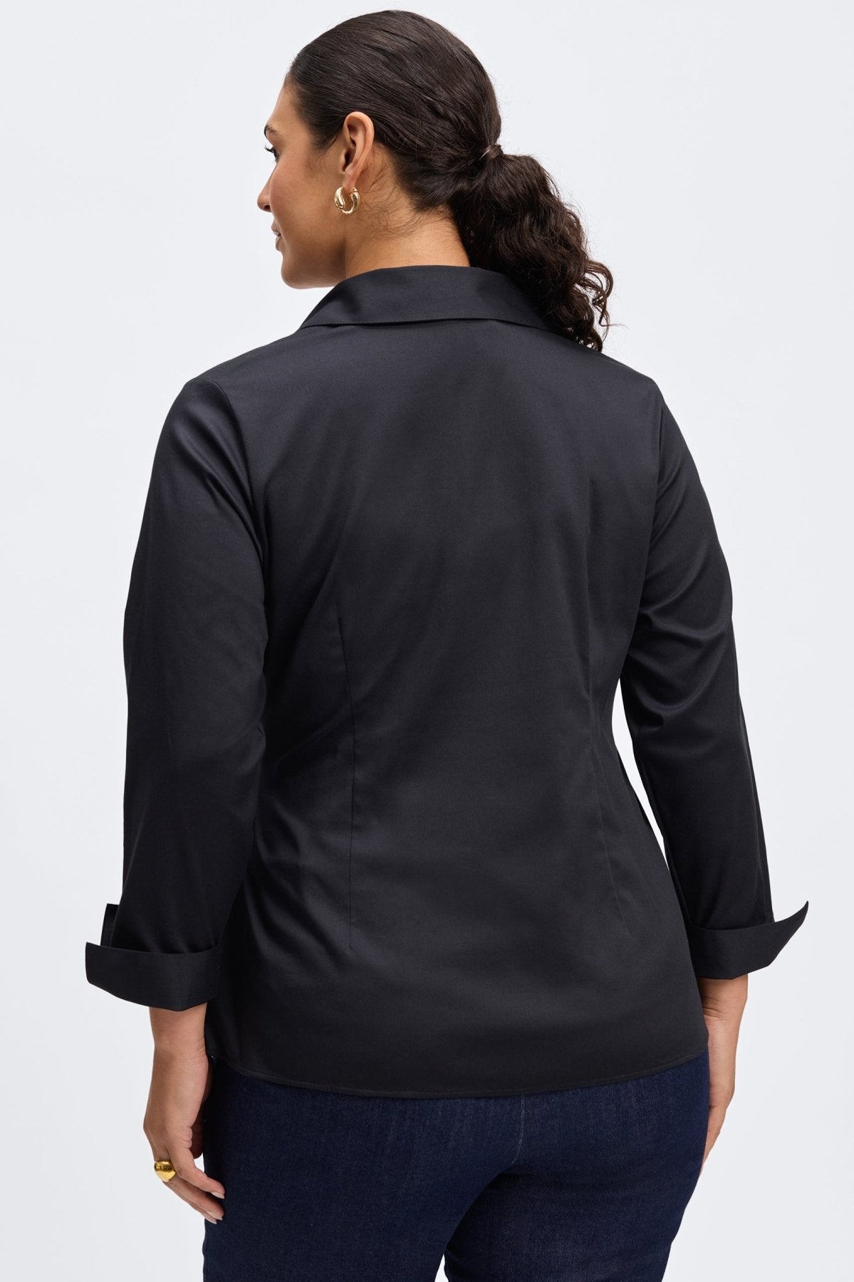 Salina Plus No Iron Stretch Matte Sateen Long Sleeve Shirt for Women - Wrinkle-Free Comfortable Business Casual Blouse for Office & Travel