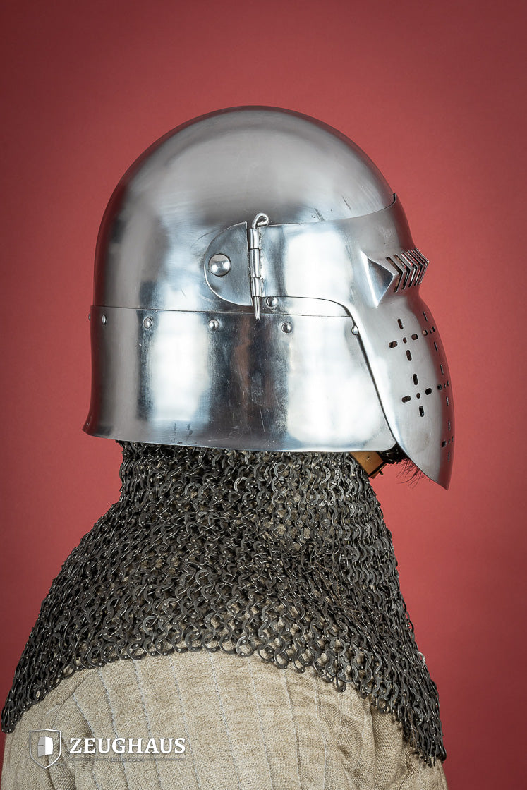 14th Century Bascinet Helmet - 2mm Polished Steel Medieval Armor for LARP, Cosplay & Historical Reenactment