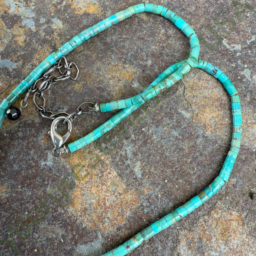 Turquoise Heishi Bead Necklace with Jet Glass - Handmade Native American Style Jewelry for Women - Perfect for Boho Fashion, Festivals & Spiritual Healing