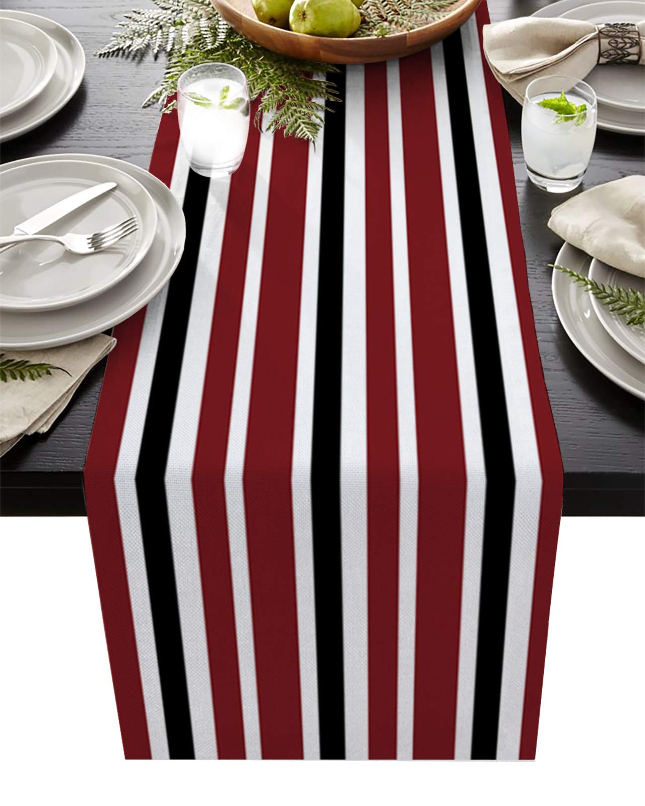 Gsypo 72 Inch Red Black White Stripe Table Runner - Cotton Polyester Blend Dining Table Decor for Family Dinner, Indoor & Outdoor Party - Perfect for Holiday Decorations, Wedding Buffet, and Coffee Table Styling