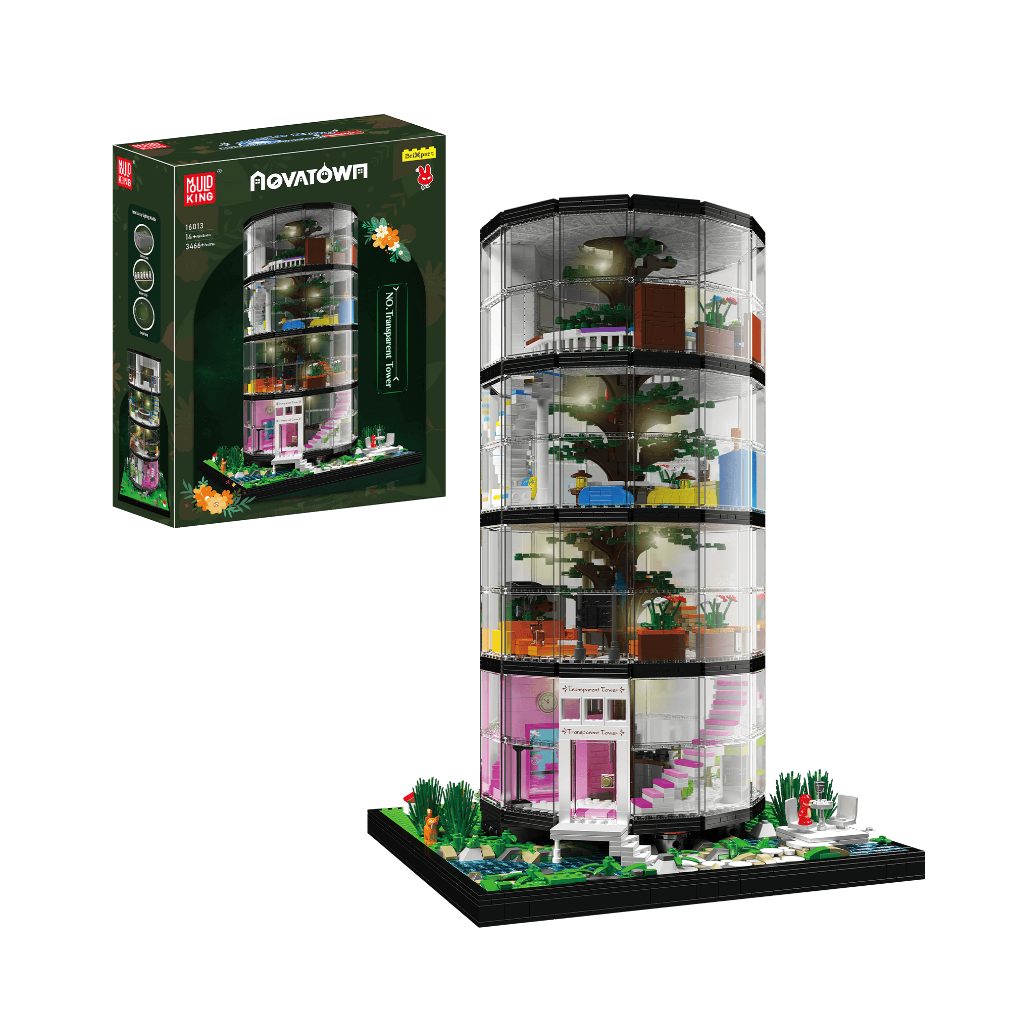 Mould King 16013 Transparent Urban Oasis Building Set - 3,466 Piece Creative Construction Toy for Adults & Teens | Modular Architecture Model Kit for Home Decor, Office Display & Gift Giving