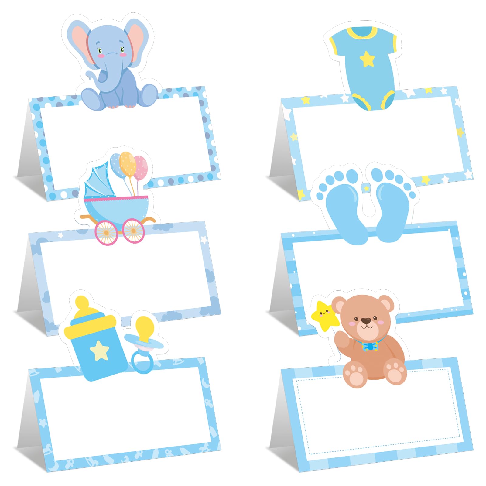 48 Pcs Blue Elephant Baby Shower Place Cards for Boys - Seating Cards, Name Tents & Placecard Holders for Newborn Boy Birthday Party Decorations - Perfect for Baby Showers, Birthday Parties & Gender Reveal Events