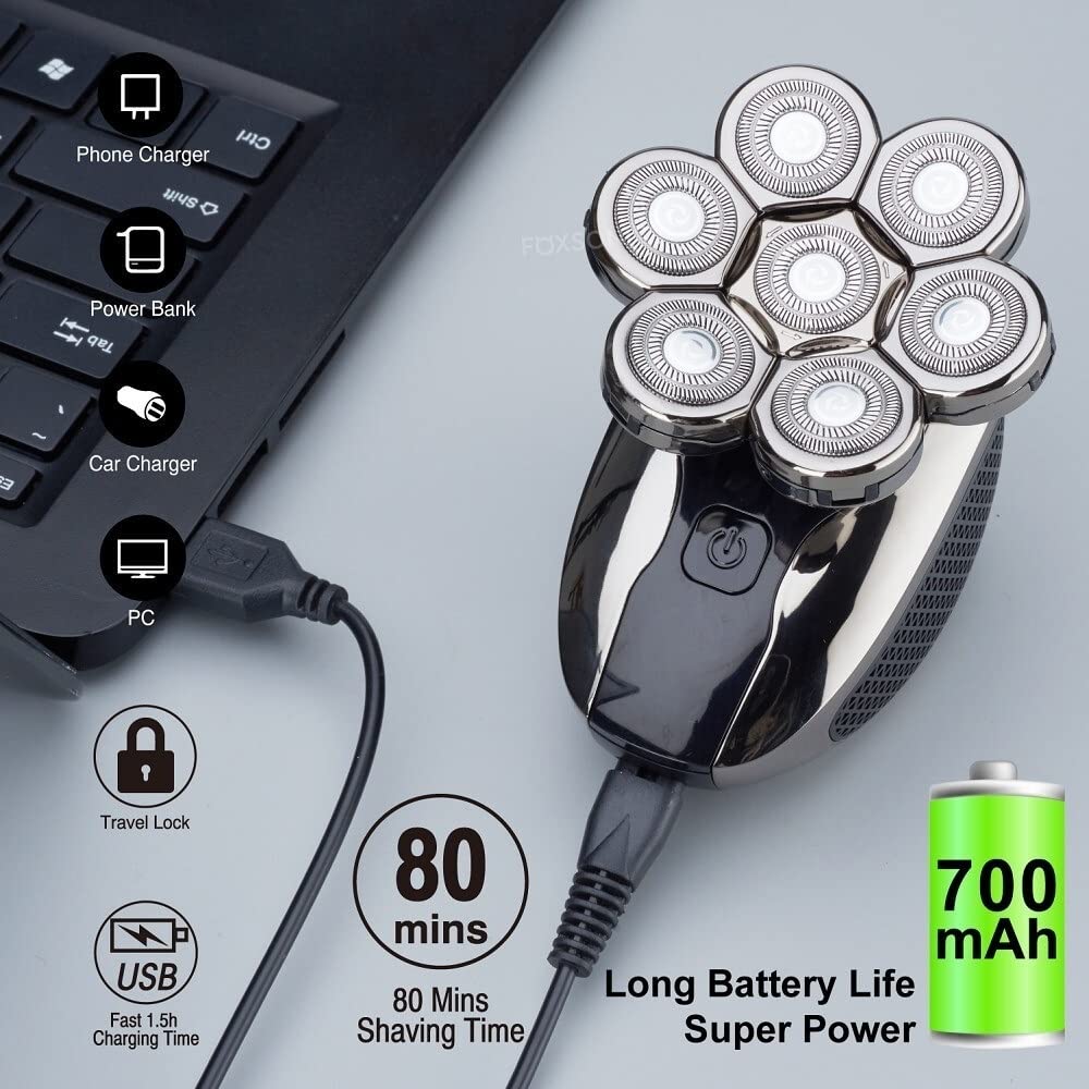 5-in-1 Electric Razor for Men - Waterproof Wet/Dry Shaver with 7D Floating Heads & Hair Clipper | Perfect for Travel, Home Use & Gift Giving