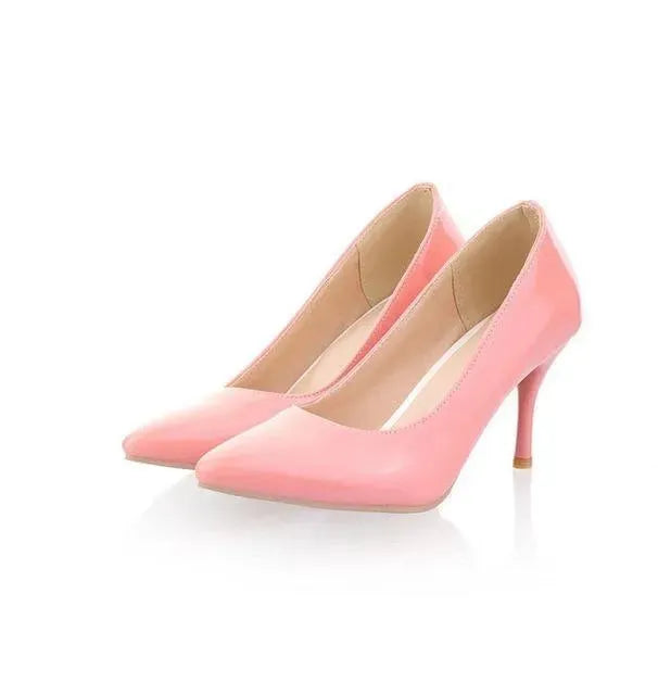 Stylish Solid Patent Leather Heeled Pumps - Women's Classic Pointed Toe High Heel Dress Shoes for Office, Party & Special Occasions