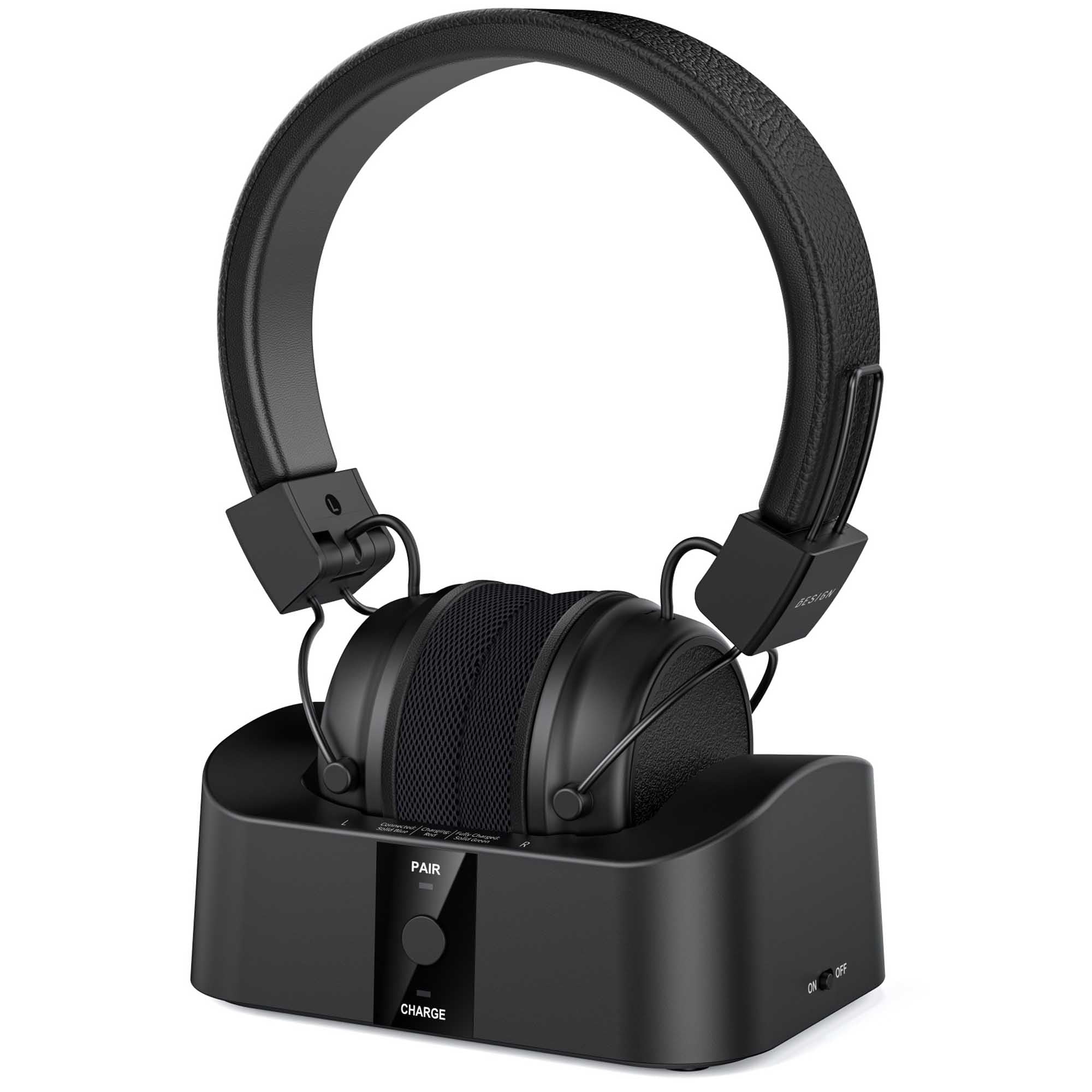 BESIGN BTH02 Wireless Bluetooth Headphones for TV Watching - 100ft Range, No Audio Delay, with Charging Dock - Ideal for Seniors & Home Entertainment