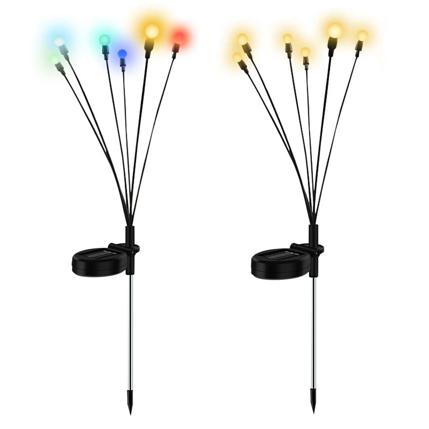 Solar Powered Firefly Garden Lights - Starburst Swaying Solar Outdoor Lights, Waterproof Pathway Lighting for Yard, Patio & Landscape Decor (Multicolor + Warm White) | Perfect for Garden Pathways, Driveways & Outdoor Wedding Decorations
