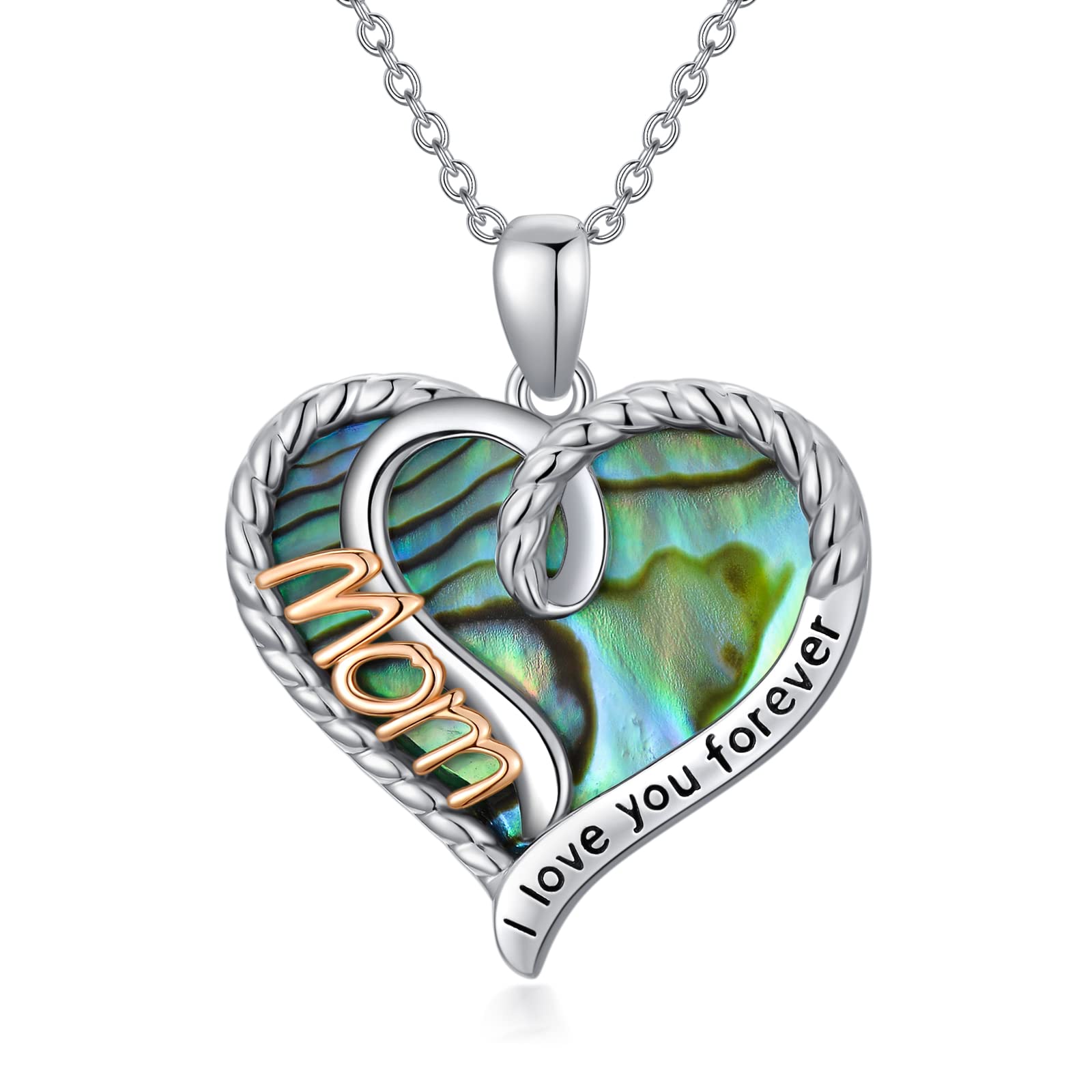 iiw Sterling Silver Abalone Shell Heart Necklace - I Love You Forever Jewelry Gift for Mom, Nana, Women - Perfect for Birthday, Christmas, Mother's Day & Special Occasions
