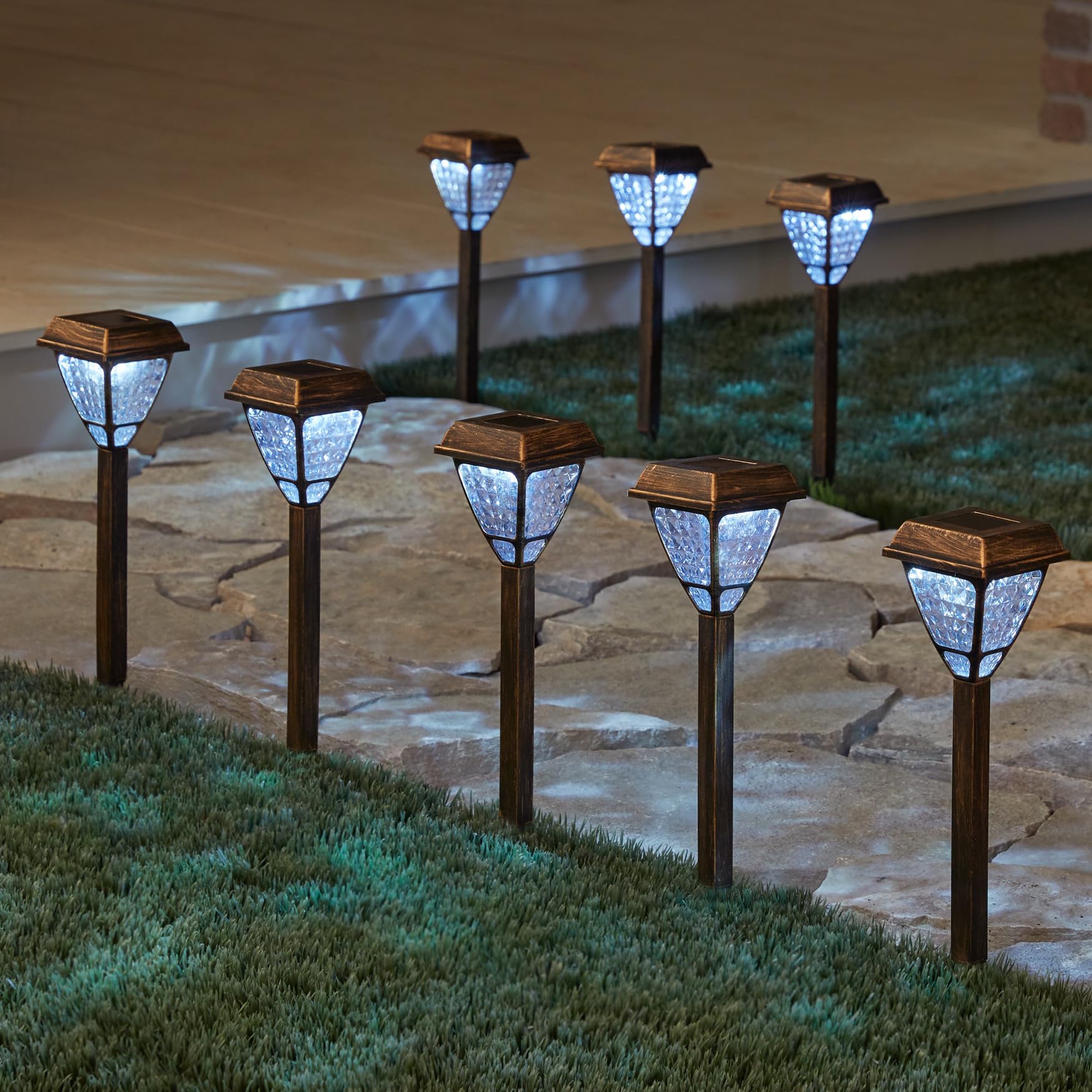 BrylaneHome Bronze Solar Lights Outdoor Garden Path Set of 8 - Weatherproof Landscape Lighting for Patio, Yard & Walkway