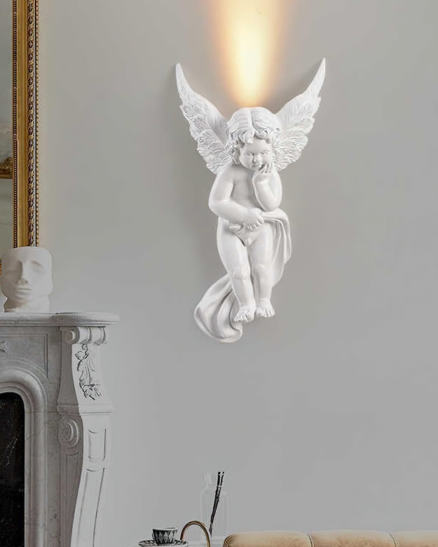 Angel Resin Wall Lamp - Elegant Decorative Lighting for Bedroom, Living Room & Hallway - Perfect for Home Decor & Ambient Lighting