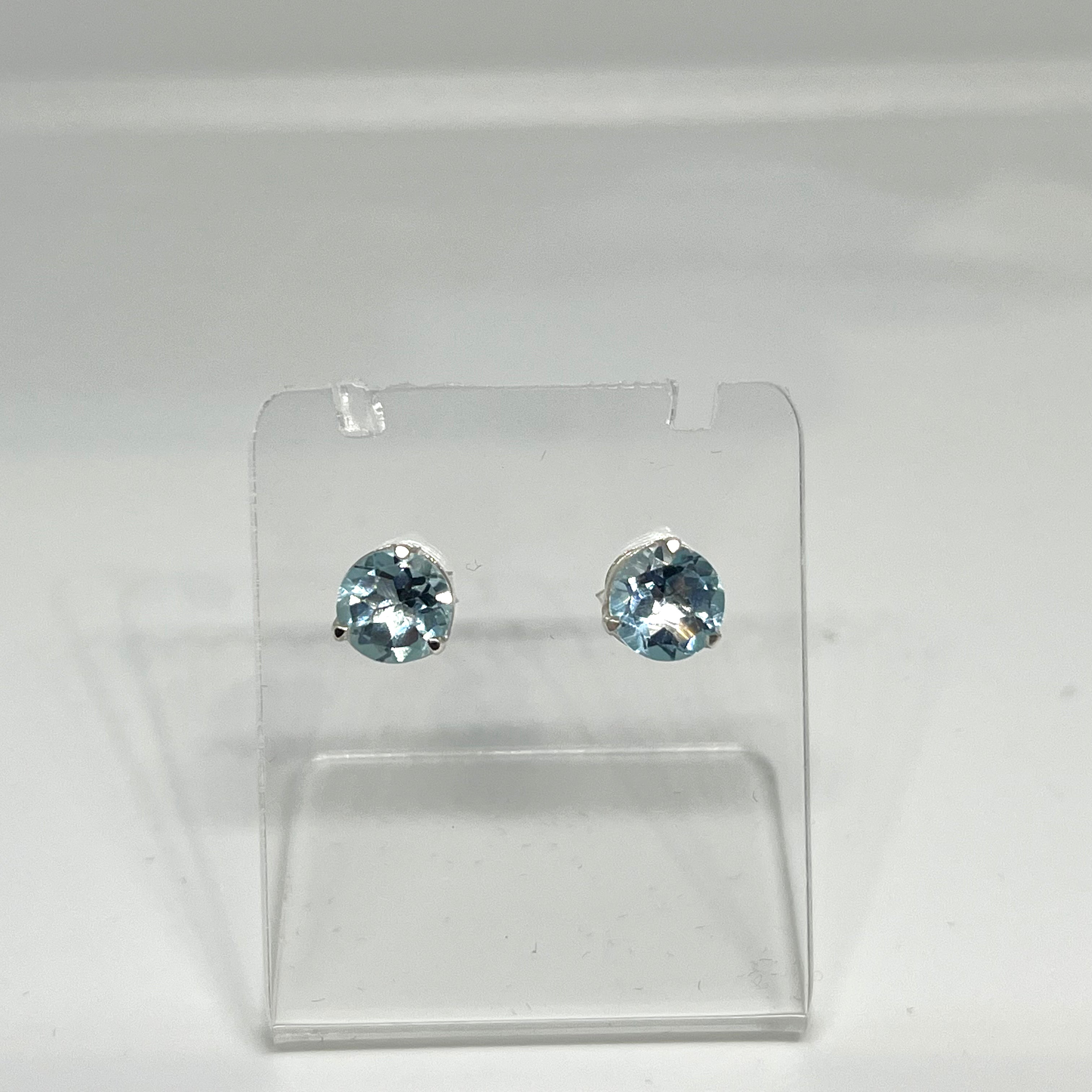 7mm Round Faceted Gemstone Stud Earrings - 3 Prong Set for Women (PSE006) | Perfect for Everyday Wear, Parties & Gifts
