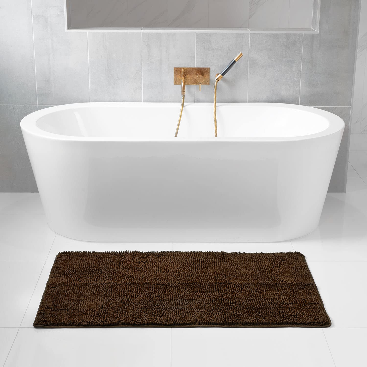 Premium Tafts Bathroom Rugs - Ultra Soft Chenille Microfiber Bath Mat with Memory Foam, Super Absorbent & Non-Slip (21