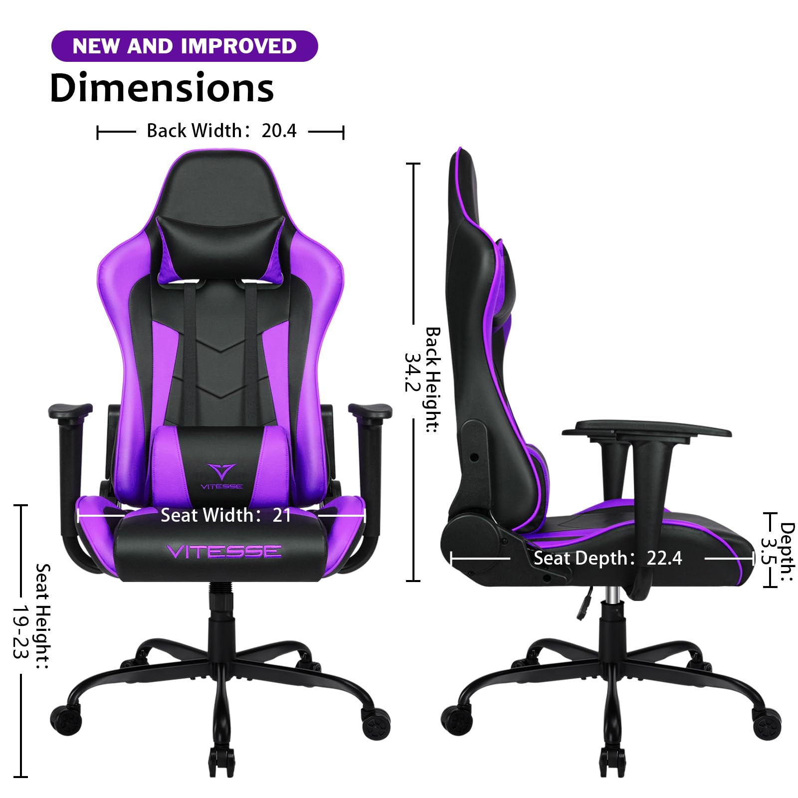 VIT Ergonomic Gaming Chair for Teens & Adults - 330 lbs Weight Capacity, Adjustable Height, Lumbar Support & Headrest - Perfect for PC Gaming, Office Work & Esports