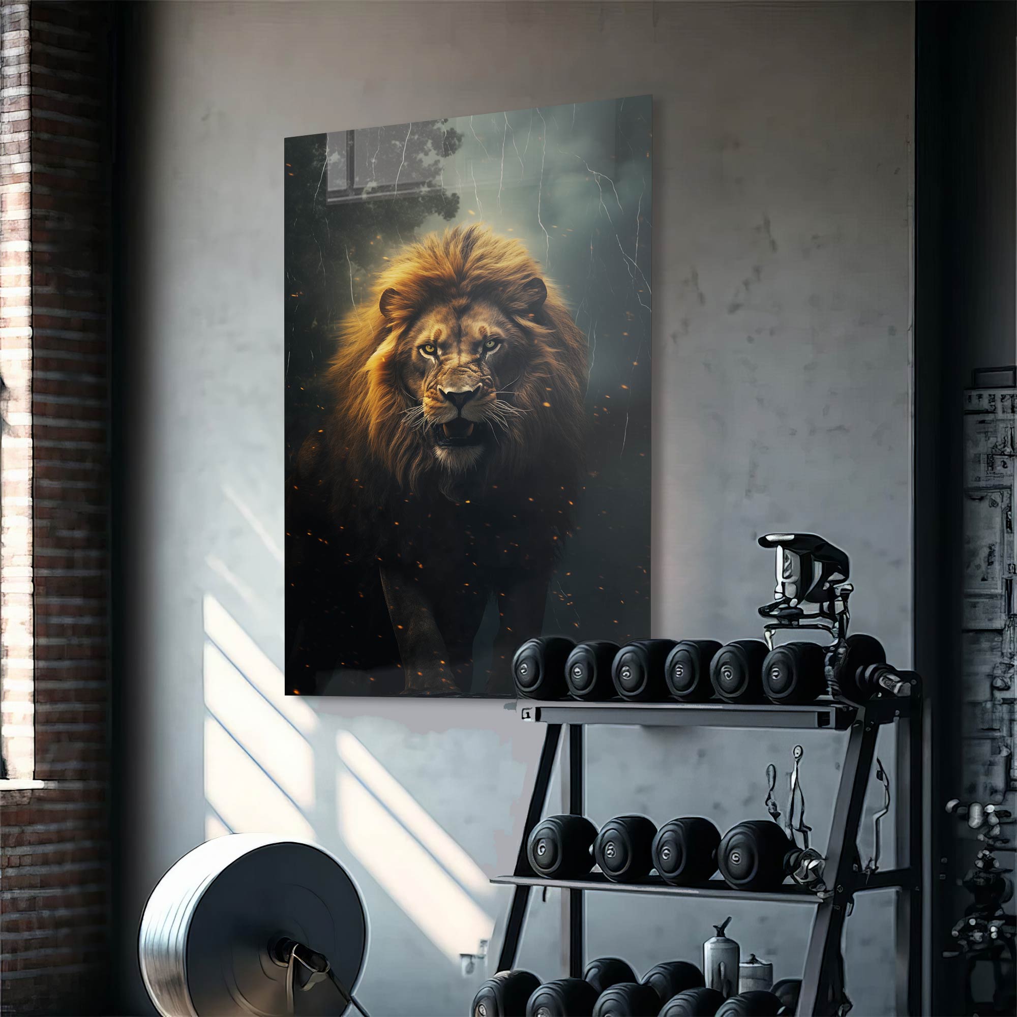Premium Hunting Lion Tempered Glass Wall Art - Shatterproof & Durable Decor for Living Room, Bedroom, or Office