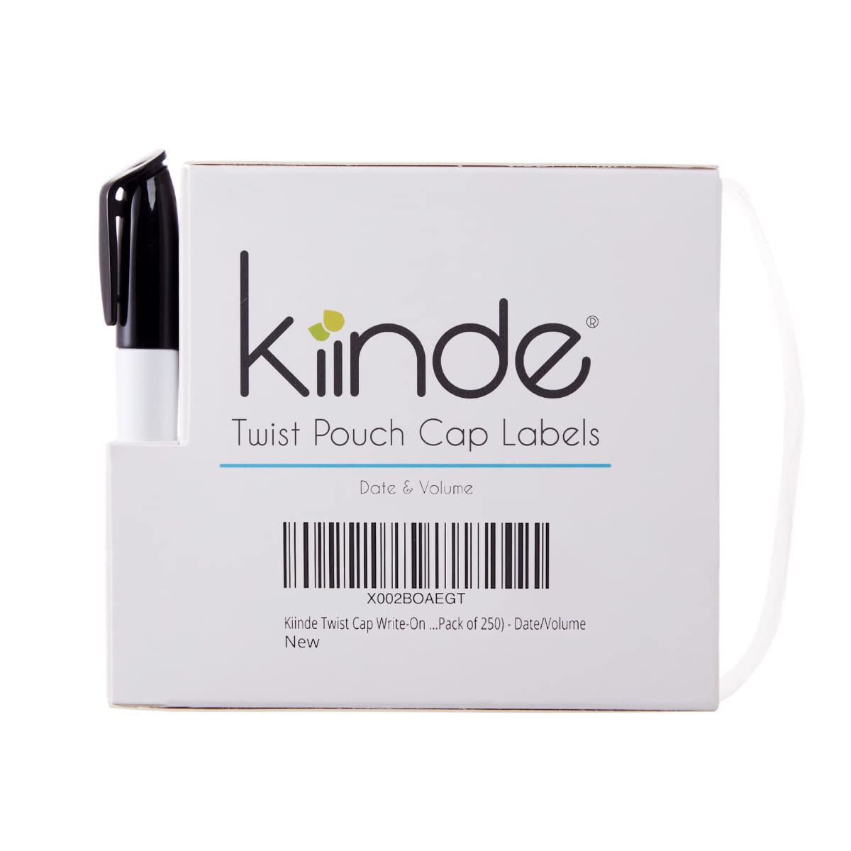 Kiinde Twist Cap Single-Use Write-On Labels for Breast Milk and Baby Food Storage Pouches (250 Pack) - Includes Label Dispenser with Marker & Holder - Perfect for Organizing Baby Bottles, Breastmilk Bags & Puree Pouches - Date/Volume Tracking Made Easy