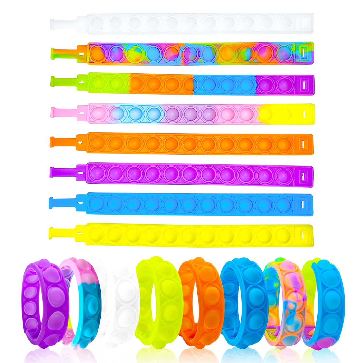 8 Pack Push Pop Bubble Sensory Fidget Bracelets for Adults & Kids - Stress Relief, Anxiety Toys for ADHD, Autism - Perfect for Office, School, Travel & Focus Aid