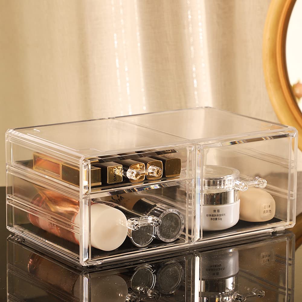 Clear Acrylic Stackable Storage Drawers - 3-Tier Desktop Organizer for Office, Jewelry, Makeup & Beauty Products | Perfect for Vanity, Hair Clips, Skincare & Desk Organization