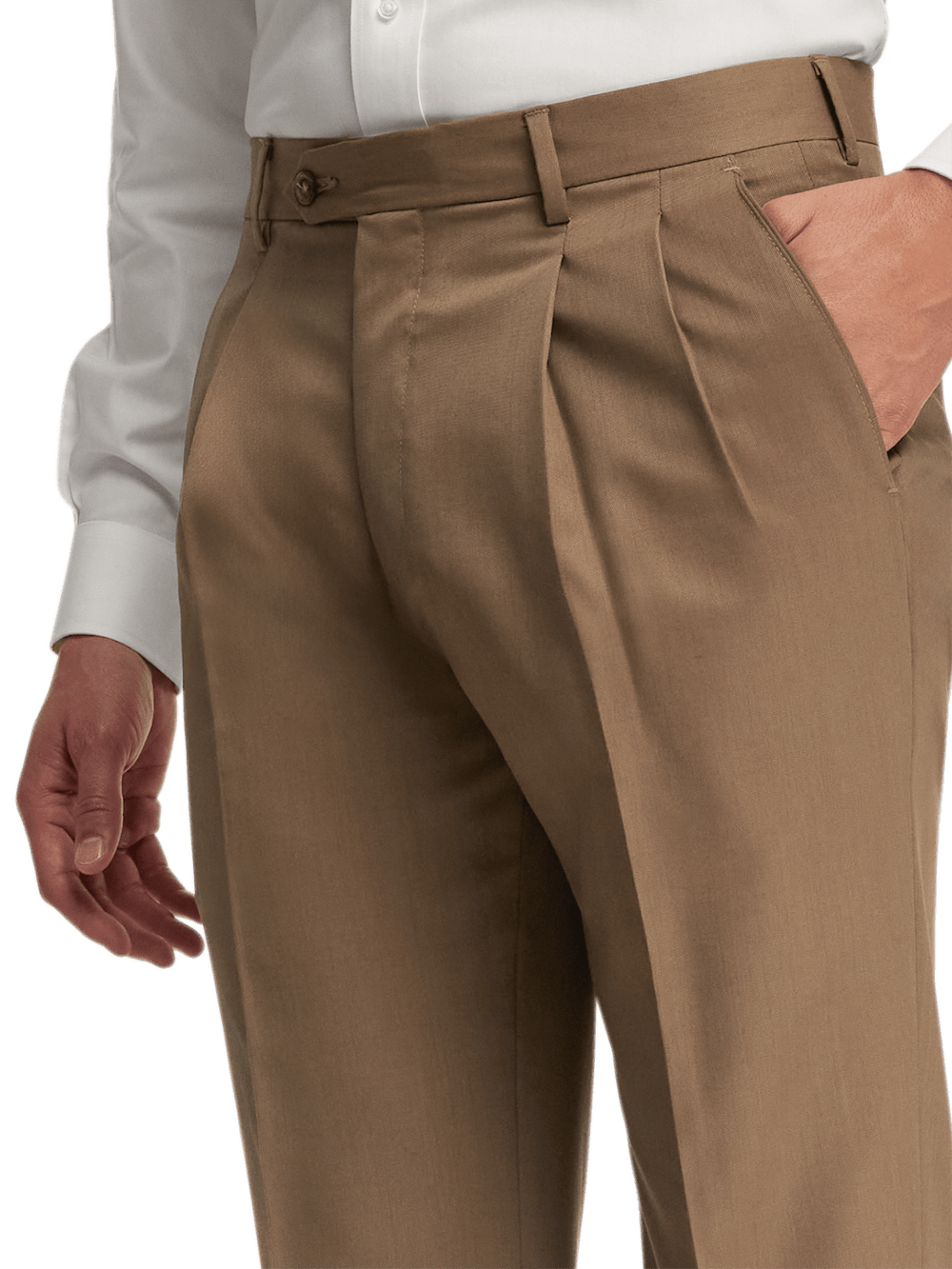 Premium Wool Gabardine Dress Pants for Men - Light Brown Classic Office & Business Casual Trousers
