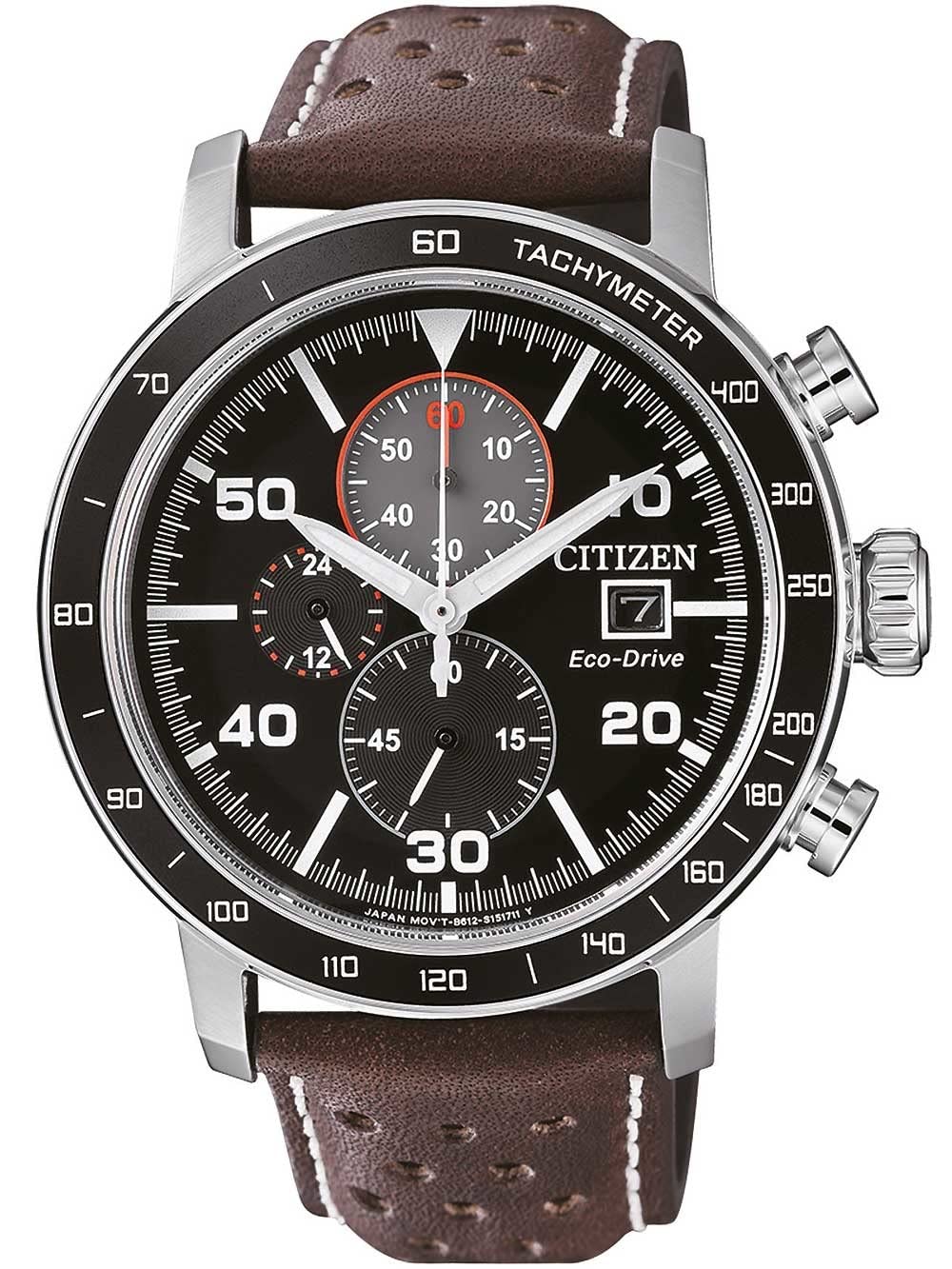 Citizen Men's Eco-Drive Chronograph Leather Strap Watch - Water Resistant, Date Display - Perfect for Business, Casual Wear & Outdoor Activities
