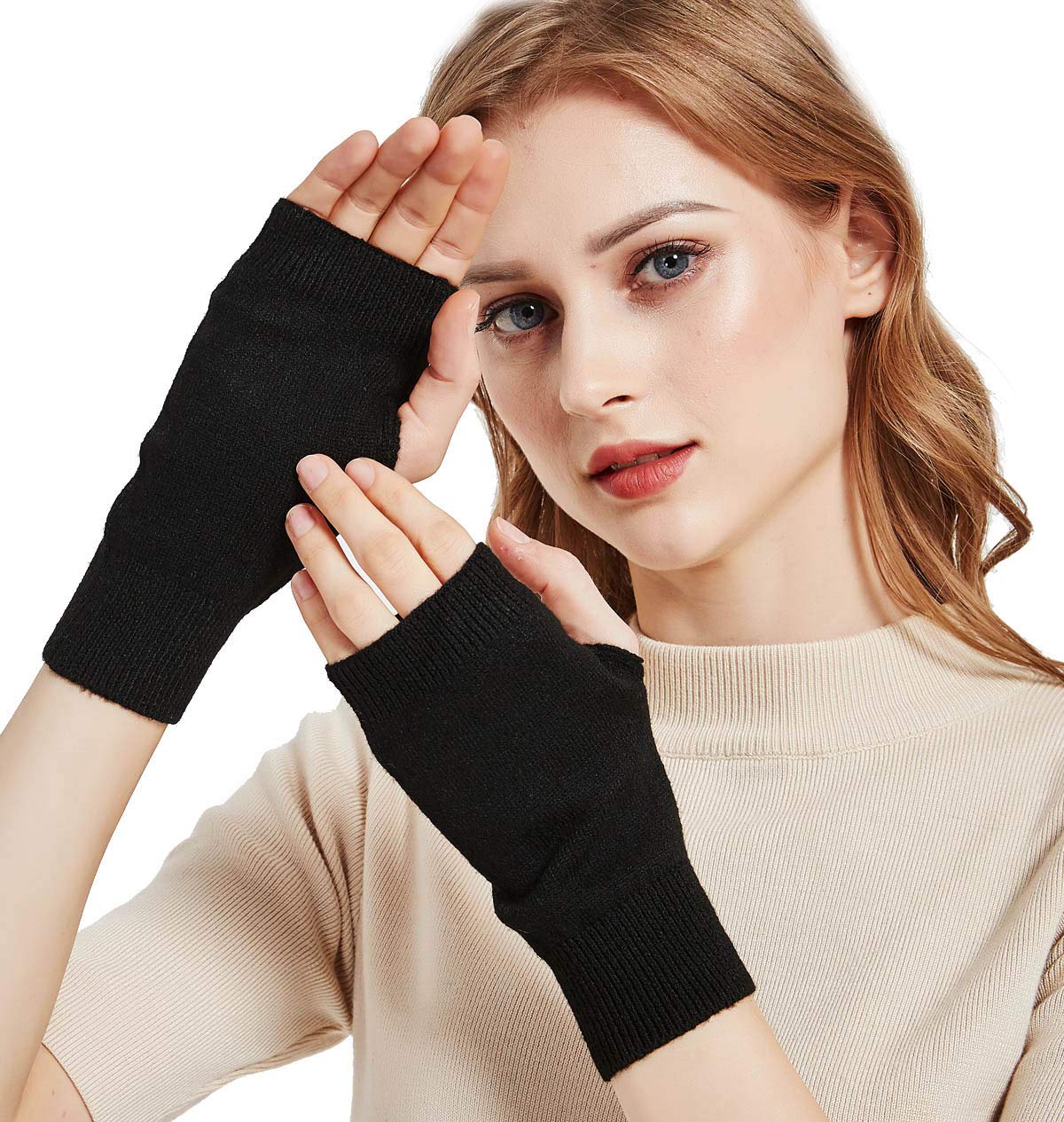 Novawo Unisex Fingerless Gloves - Soft Wool Blend Arm Warmers for Texting, Typing & Cold Weather - Perfect for Office, Driving & Outdoor Activities