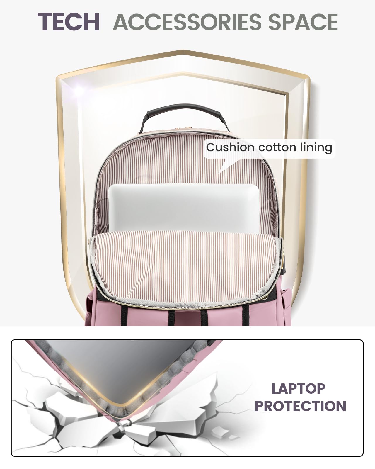 LOVEVOOK Light Pink Laptop Backpack for Women - Stylish 17-inch Travel Computer Bag, College School Backpack for Girls & Teens, Durable Outdoor Carry On Backpack Purse for Work, Study, and Daily Commute