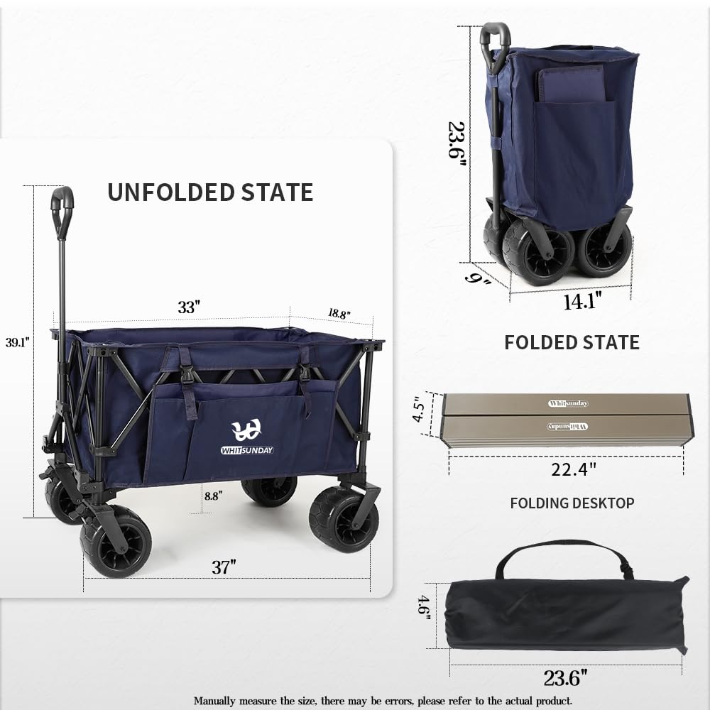 Whitsunday Collapsible Wagon Cart - Heavy Duty 400Lbs Capacity with All-Terrain Wheels for Gardening, Shopping, Camping, Fishing & Outdoor Picnics - Perfect for Beach Trips, Farmers Markets and Tailgating (Blue)