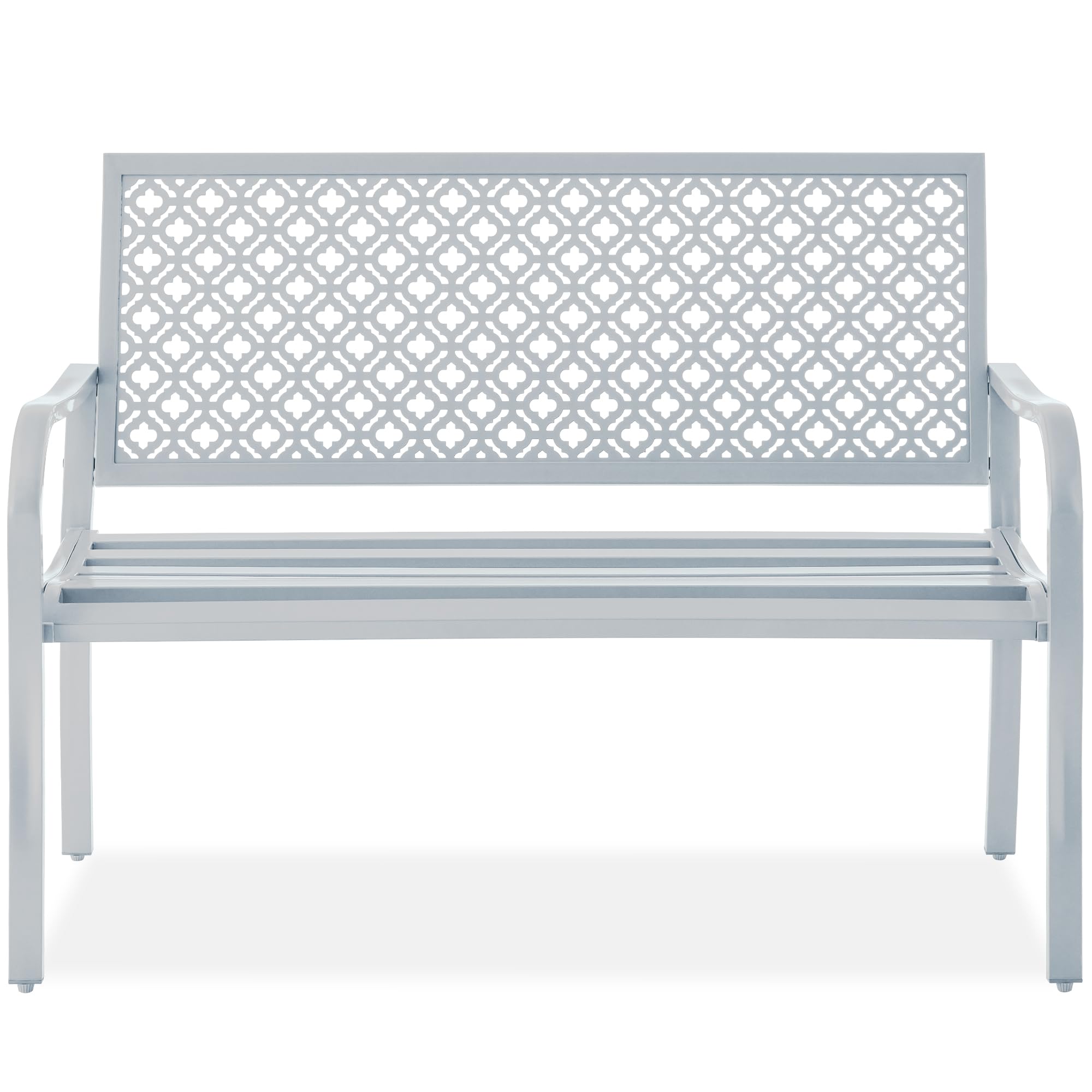 Best Choice Products 2-Person Outdoor Metal Bench with Geometric Backrest - 790lb Weight Capacity, Light Gray - Perfect for Garden, Patio, Porch, and Entryway Seating