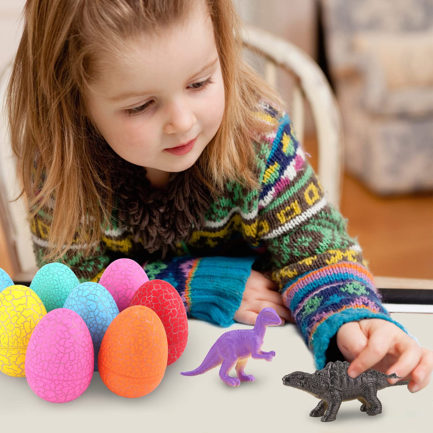 12 Pack Dinosaur Eggs Toys with Unique Dinosaur Figures - Easter Basket Stuffers, Pinata Fillers, Goodie Bags, Birthday Party Favors & Carnival Prizes for Kids | Perfect for Treasure Hunts, Classroom Rewards & Holiday Gift Giving