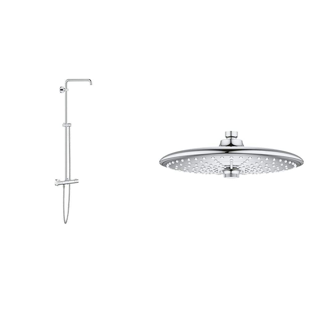 GROHE Euphoria Wall Mount Thermostatic Shower System with Hand Shower & Rain Shower Head - Perfect for Luxury Bathroom Renovation and Spa-Like Shower Experience