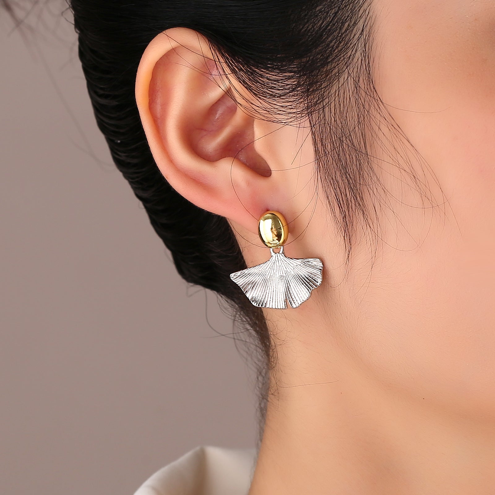 Crinkled Ginkgo Leaf Abstract Drop Earrings for Women | Unique Statement Jewelry for Parties, Weddings & Everyday Wear | E2167