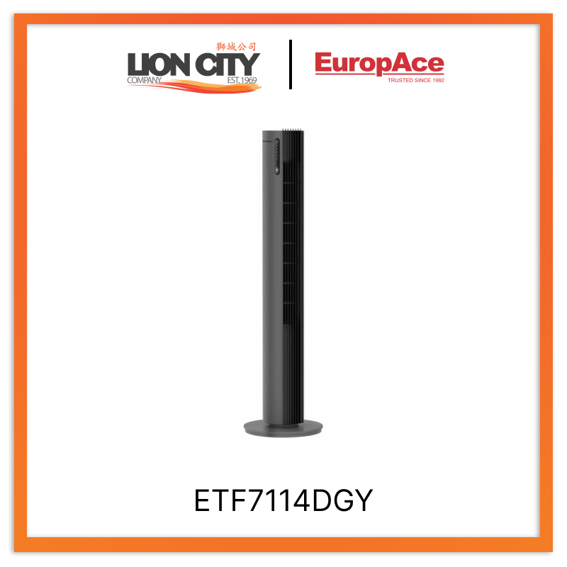 Europace ETF7114DGY DC Tower Fan with Air Sterilizer - Quiet Cooling Fan with HEPA Filter for Home, Office & Bedroom - Energy Efficient Air Purifier & Circulator for Allergies & Dust Control
